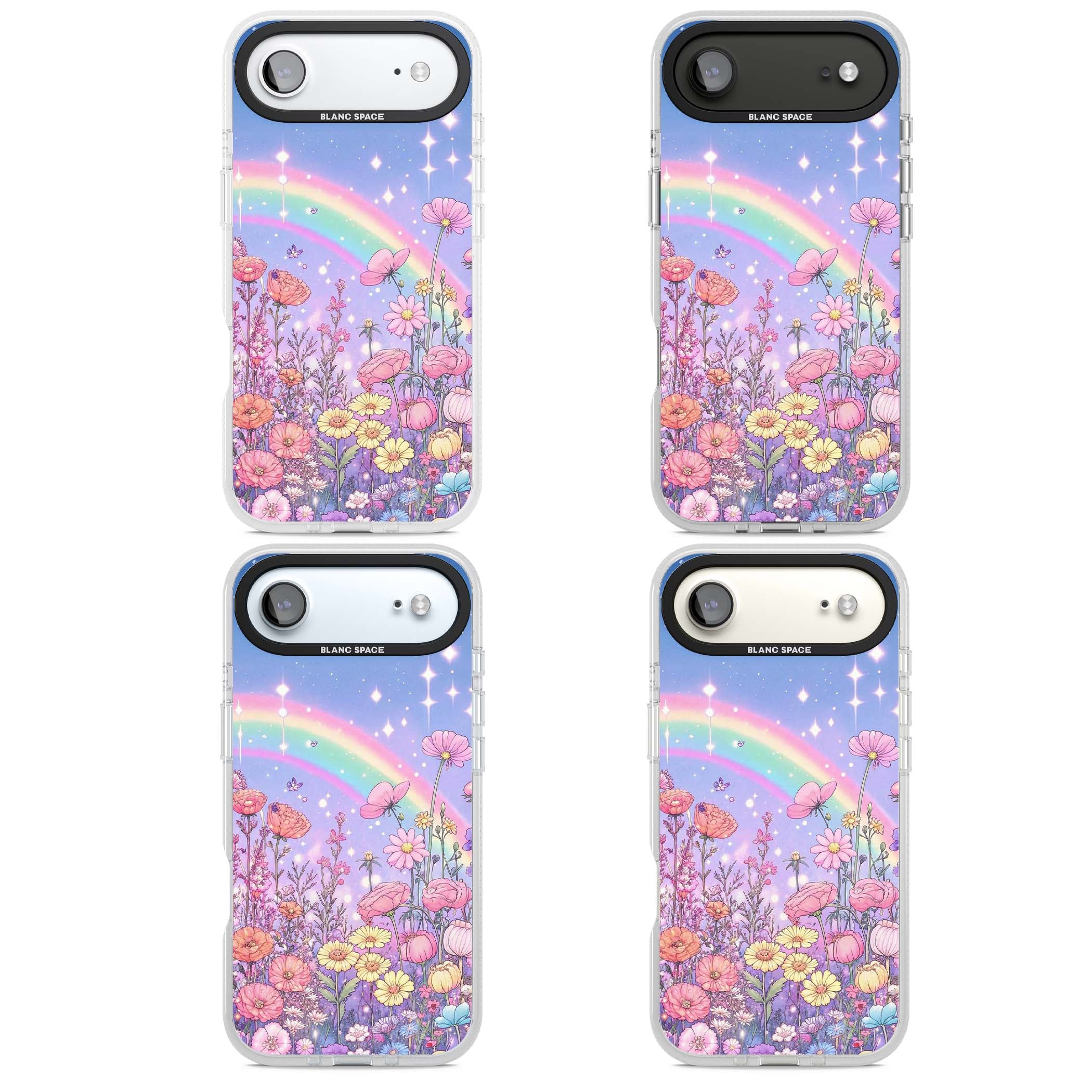 Magical Meadow fairycore iPhone case featuring a pastel rainbow, sparkling stars and a wildflower meadow | Clear Case Impact Air case for iPhone Air