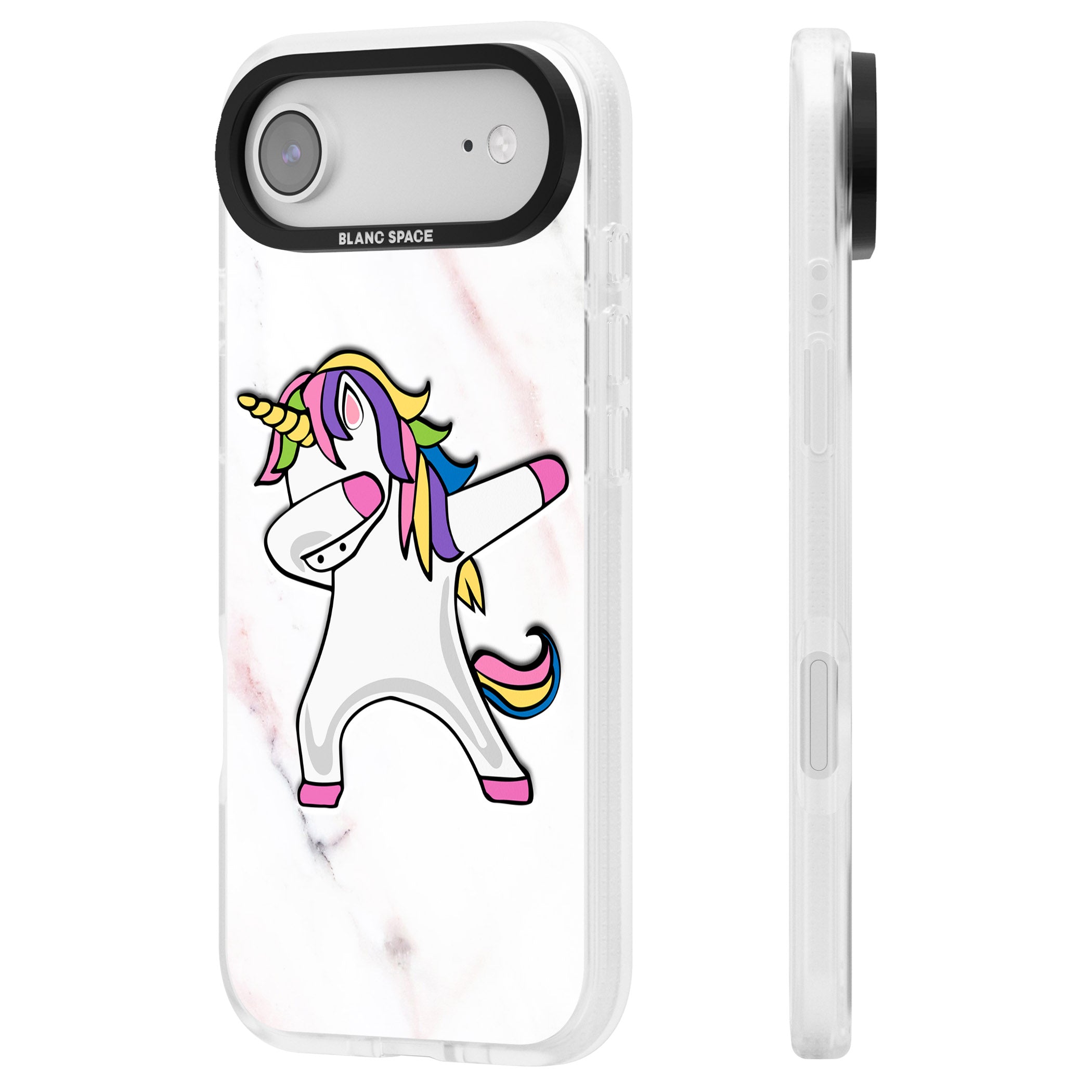 Designer Marble Unicorn Dab iPhone 17 Air Impact Air Clear Phone Case Side Profile