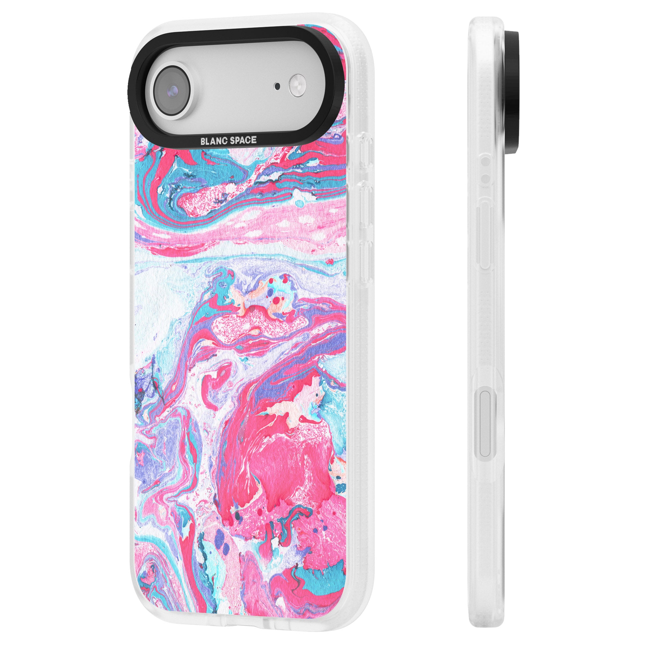 Pink, Blue & Purple Marbled Paper Pattern iPhone 17 Air Impact Air Clear Phone Case Side Profile