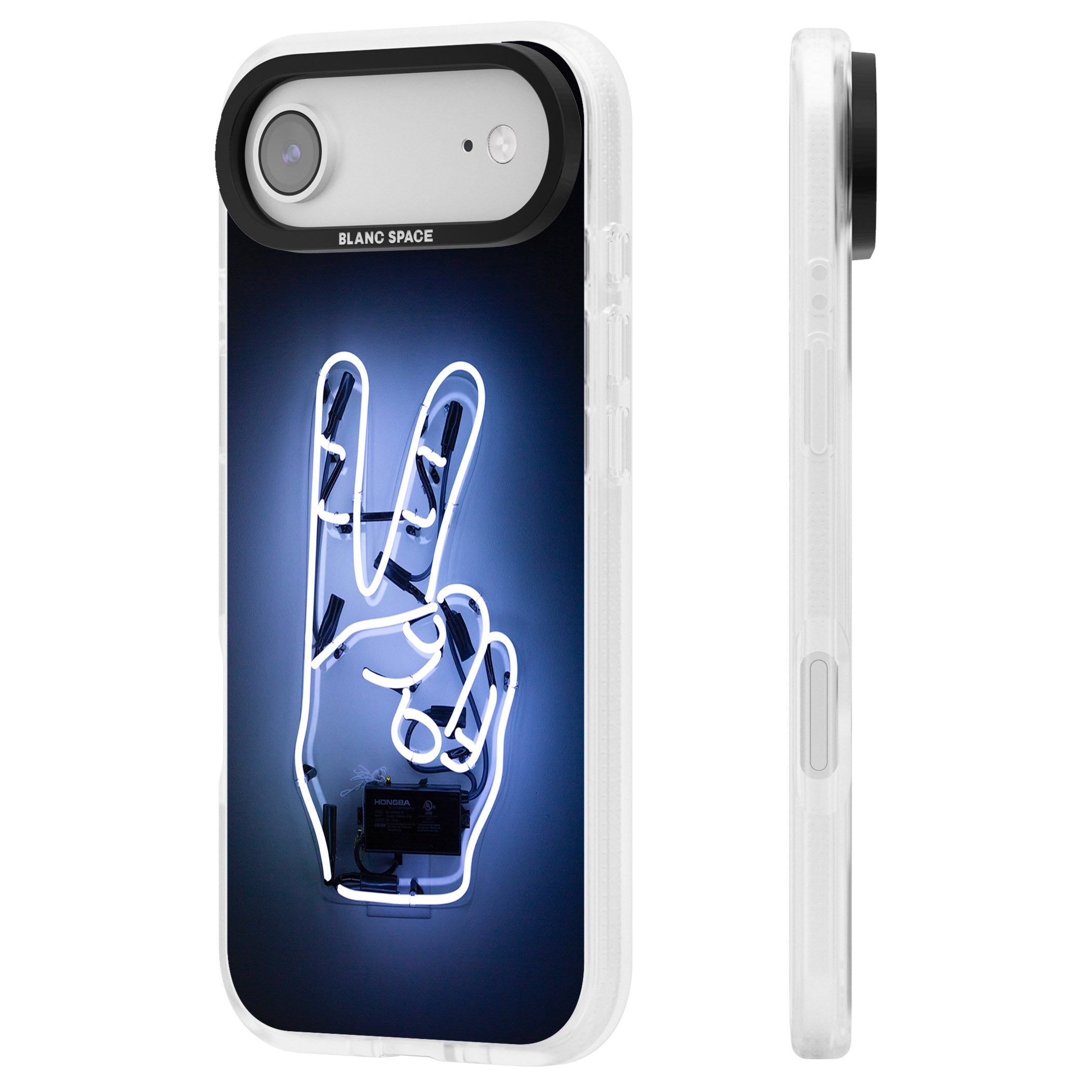 Neon Peace Sign iPhone 17 Air Impact Air Clear Phone Case Side Profile