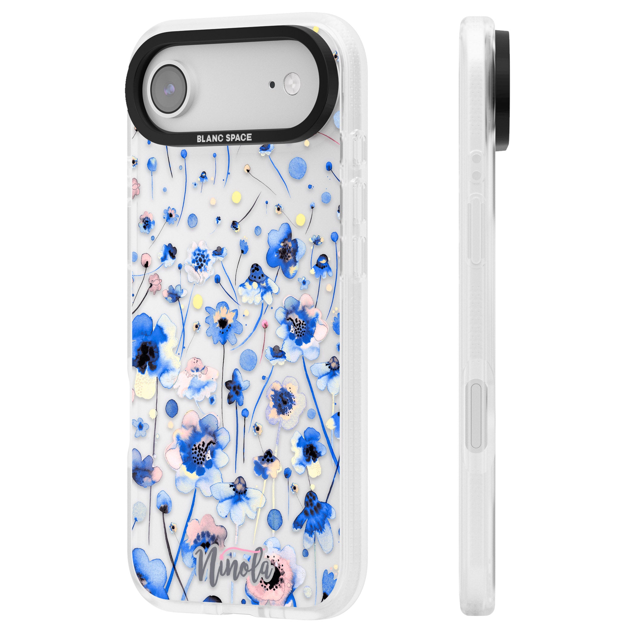 Ink Flowers Blue iPhone 17 Air Impact Air Clear Phone Case Side Profile