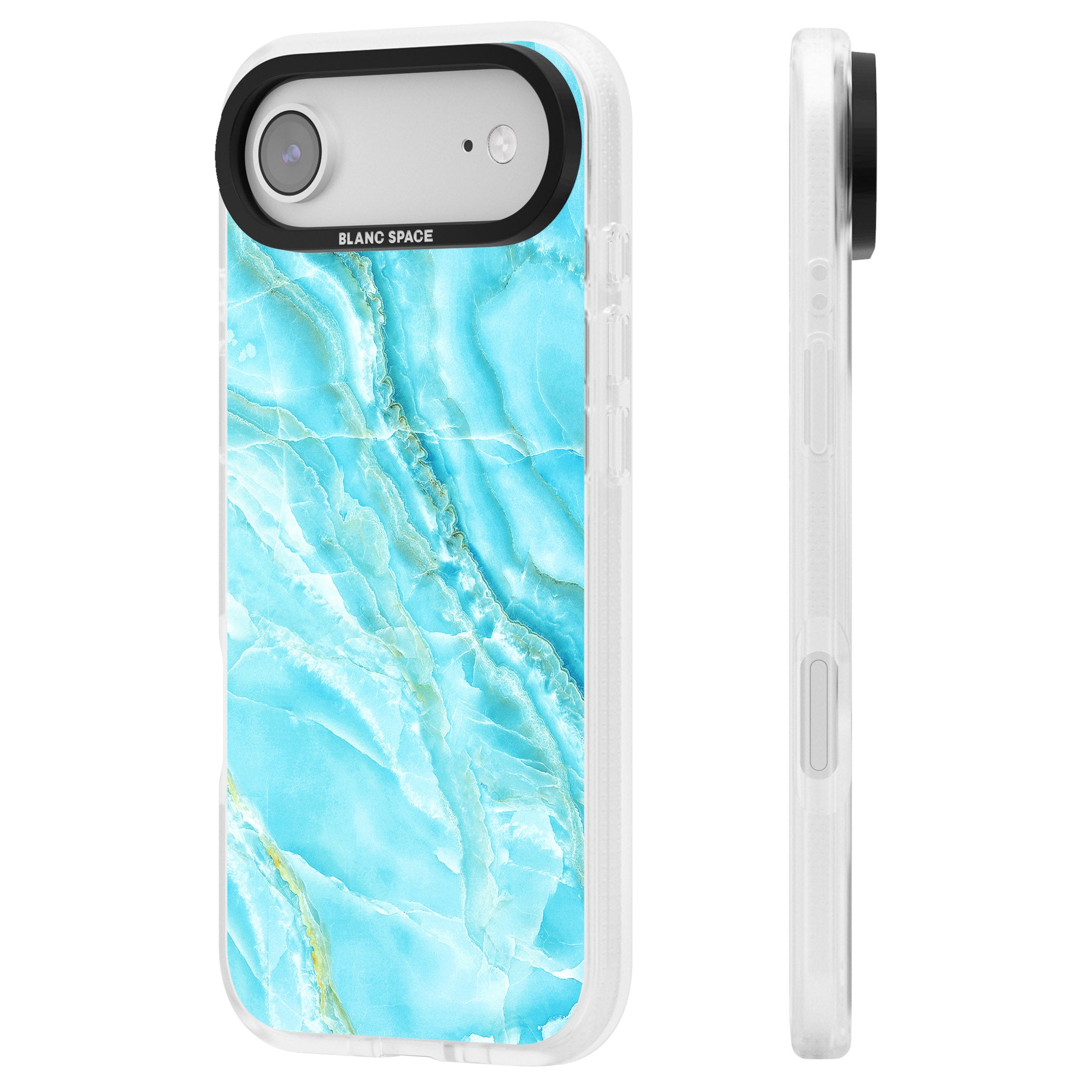 Blue Onyx Marble iPhone 17 Air Impact Air Clear Phone Case Side Profile