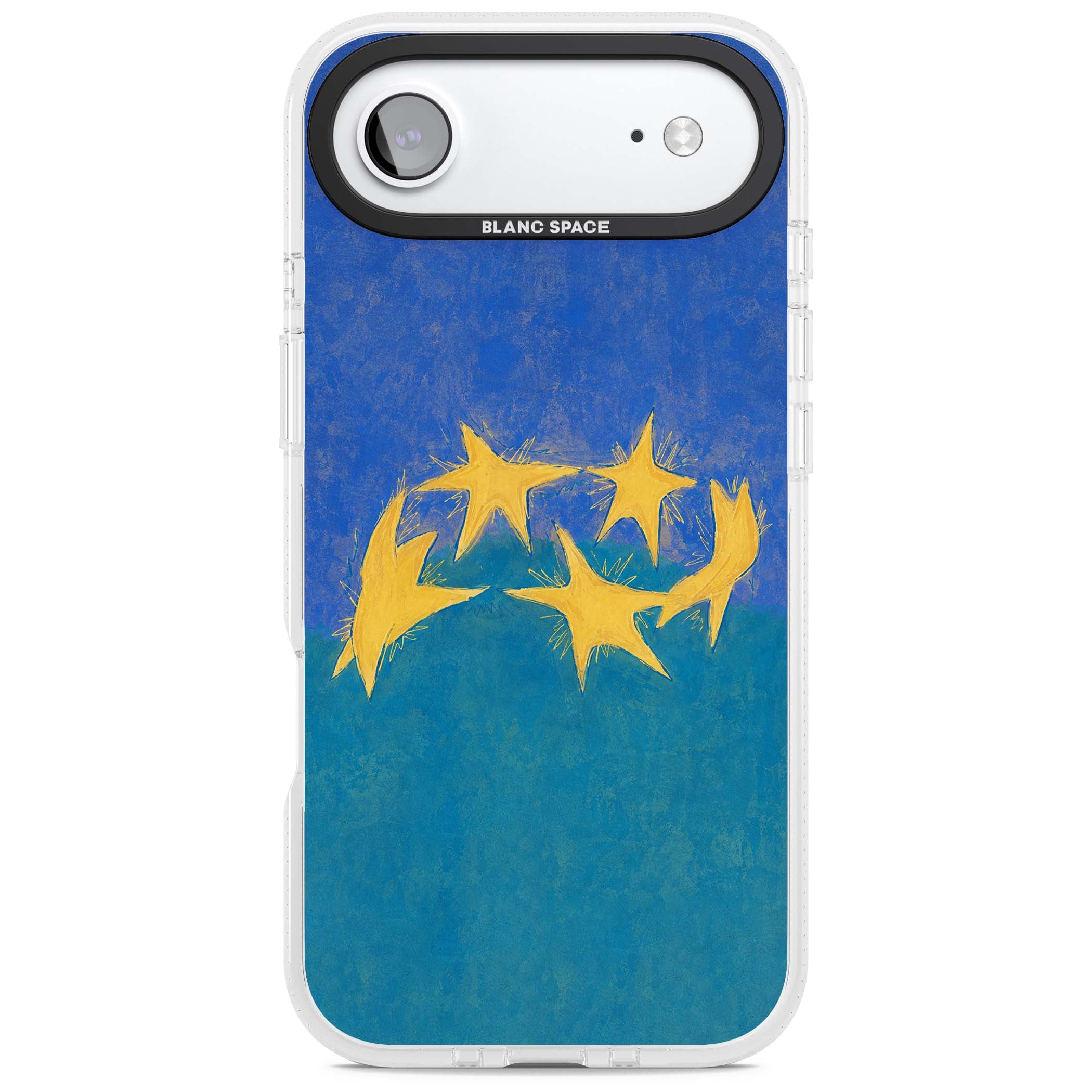 Star Boogie stars aesthetic iPhone case featuring five yellow hand-painted stars on cobalt blue and teal | Clear Case Impact Air case for iPhone Air