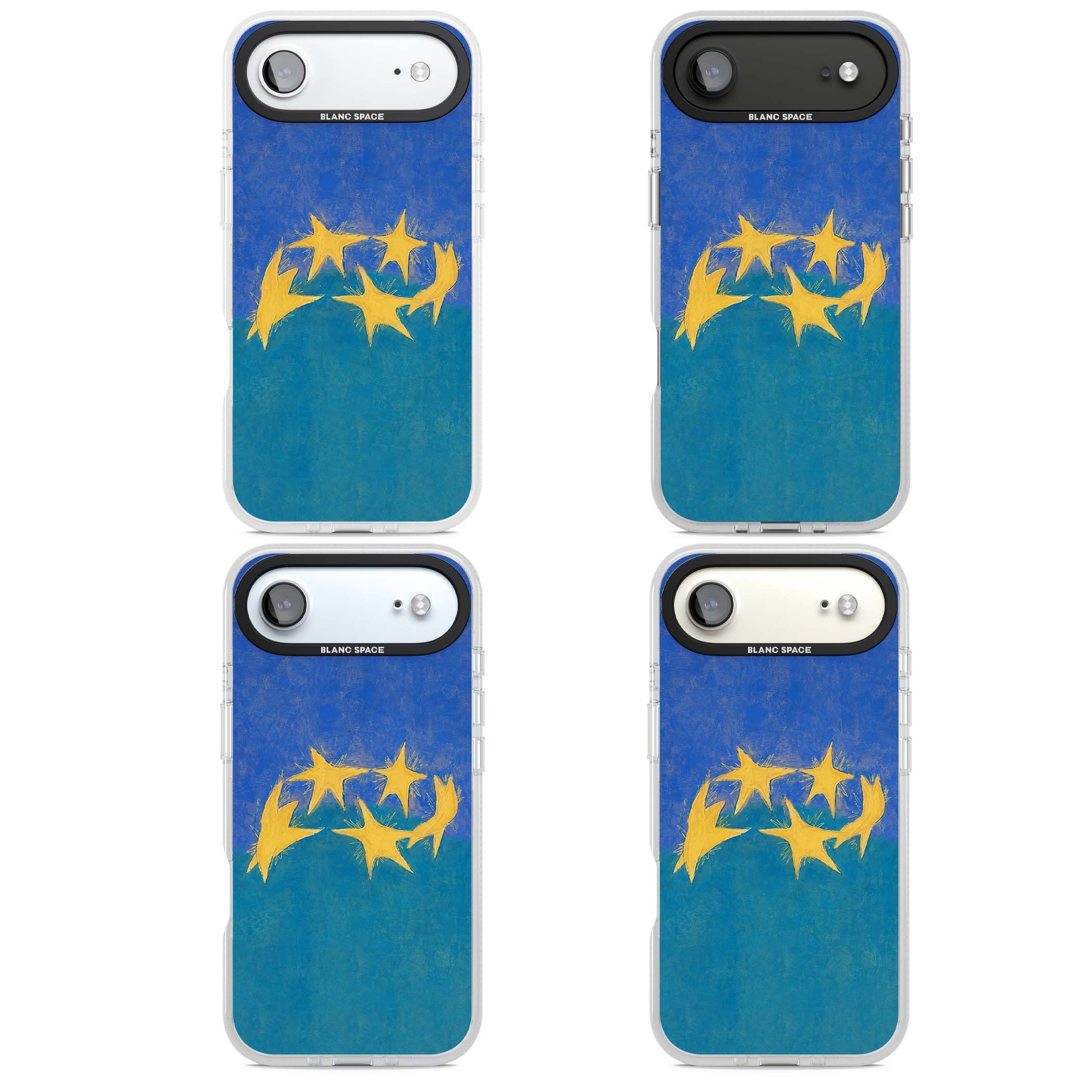 Star Boogie stars aesthetic iPhone case featuring five yellow hand-painted stars on cobalt blue and teal | Clear Case Impact Air case for iPhone Air