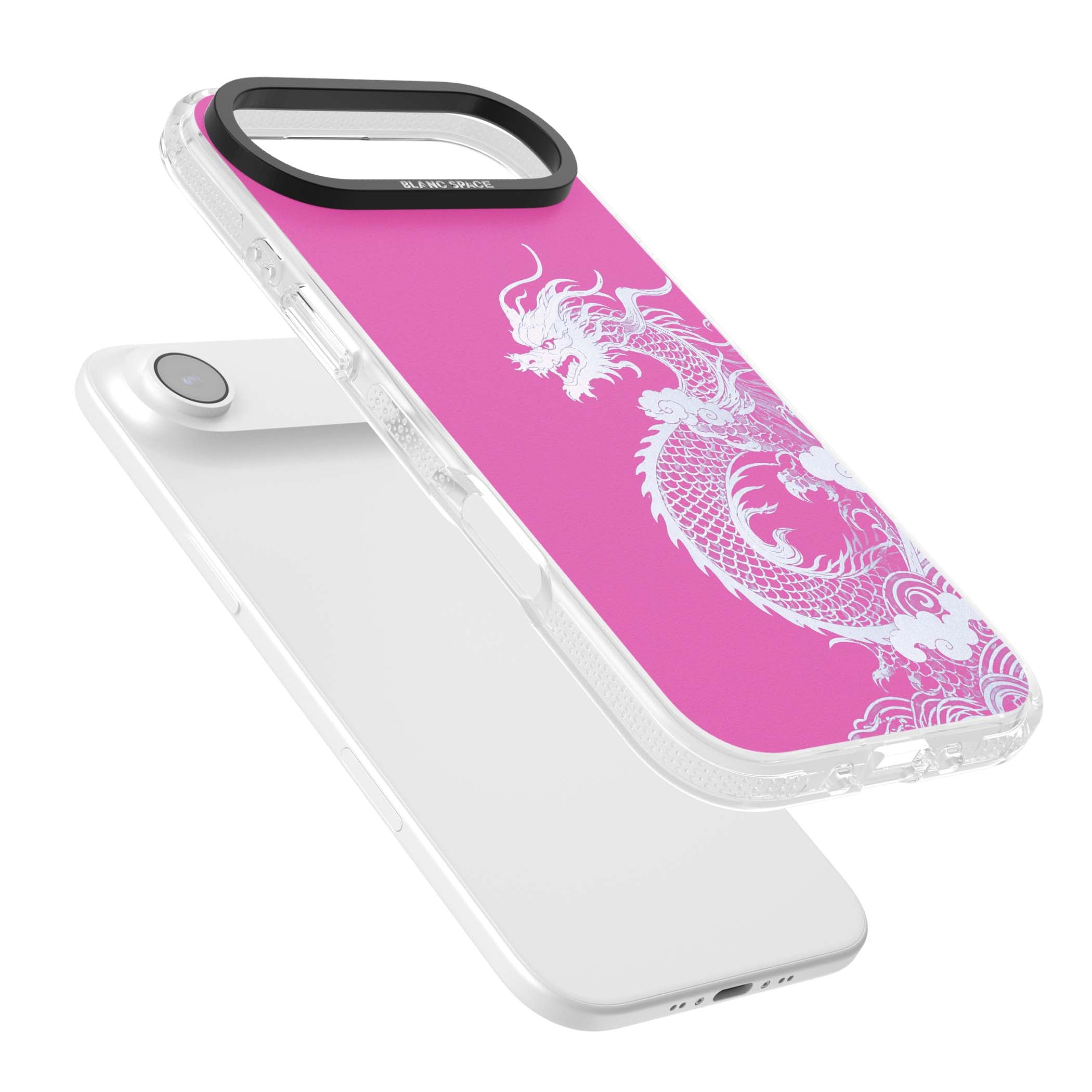 Pink Empress chinese dragon iPhone case featuring a white dragon, swirling clouds and pink dragon wallpaper backdrop | Clear Case Impact Air case for iPhone Air