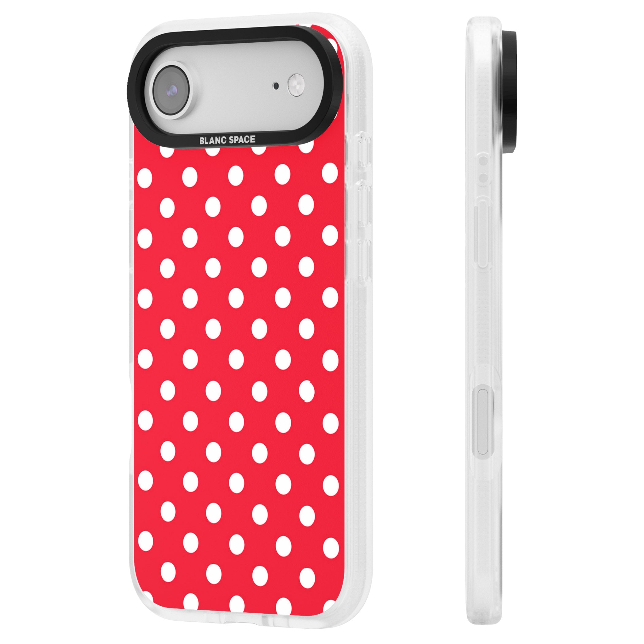 Designer Lava Red Polka Dot iPhone 17 Air Impact Air Clear Phone Case Side Profile