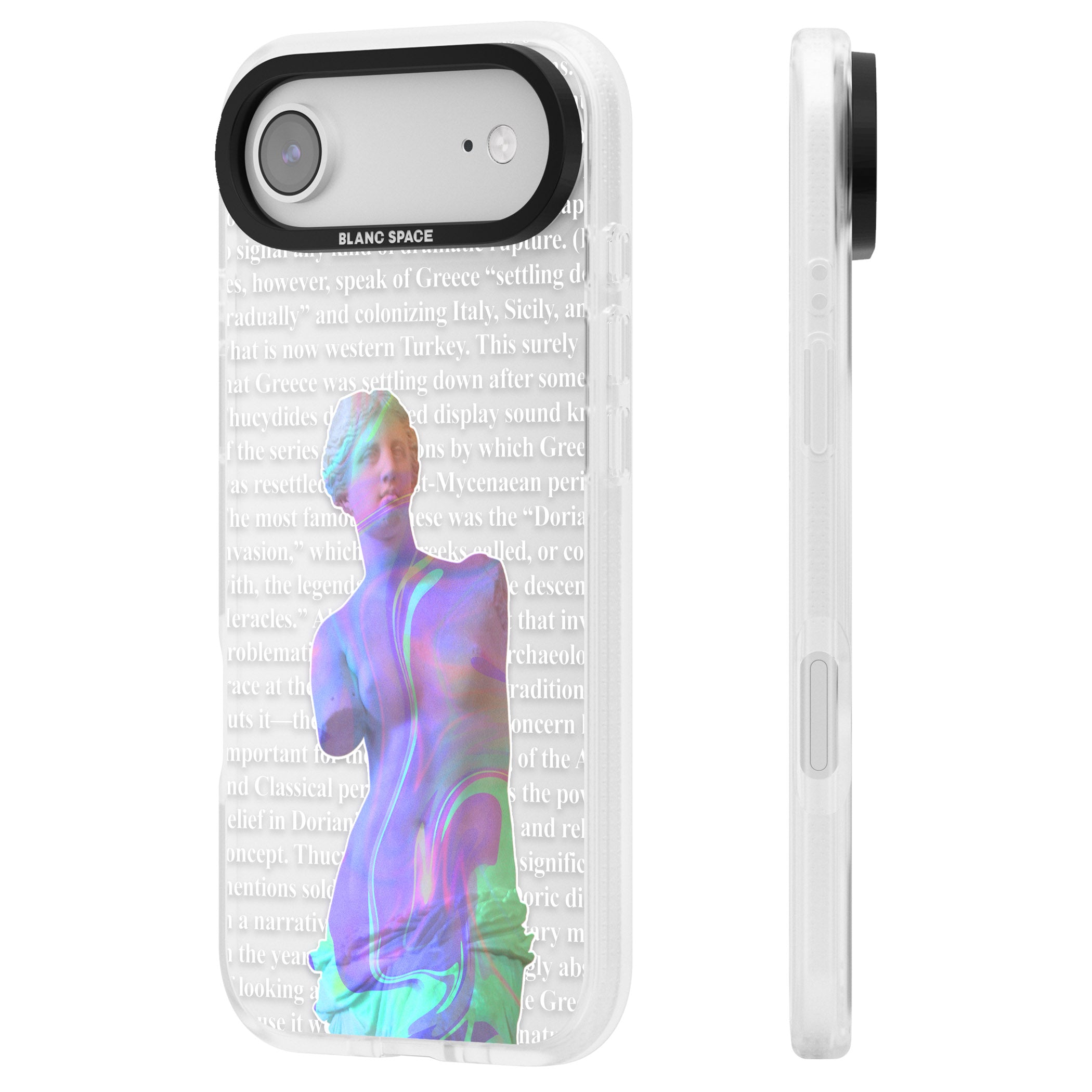 Iridescent De Milo iPhone 17 Air Impact Air Clear Phone Case Side Profile