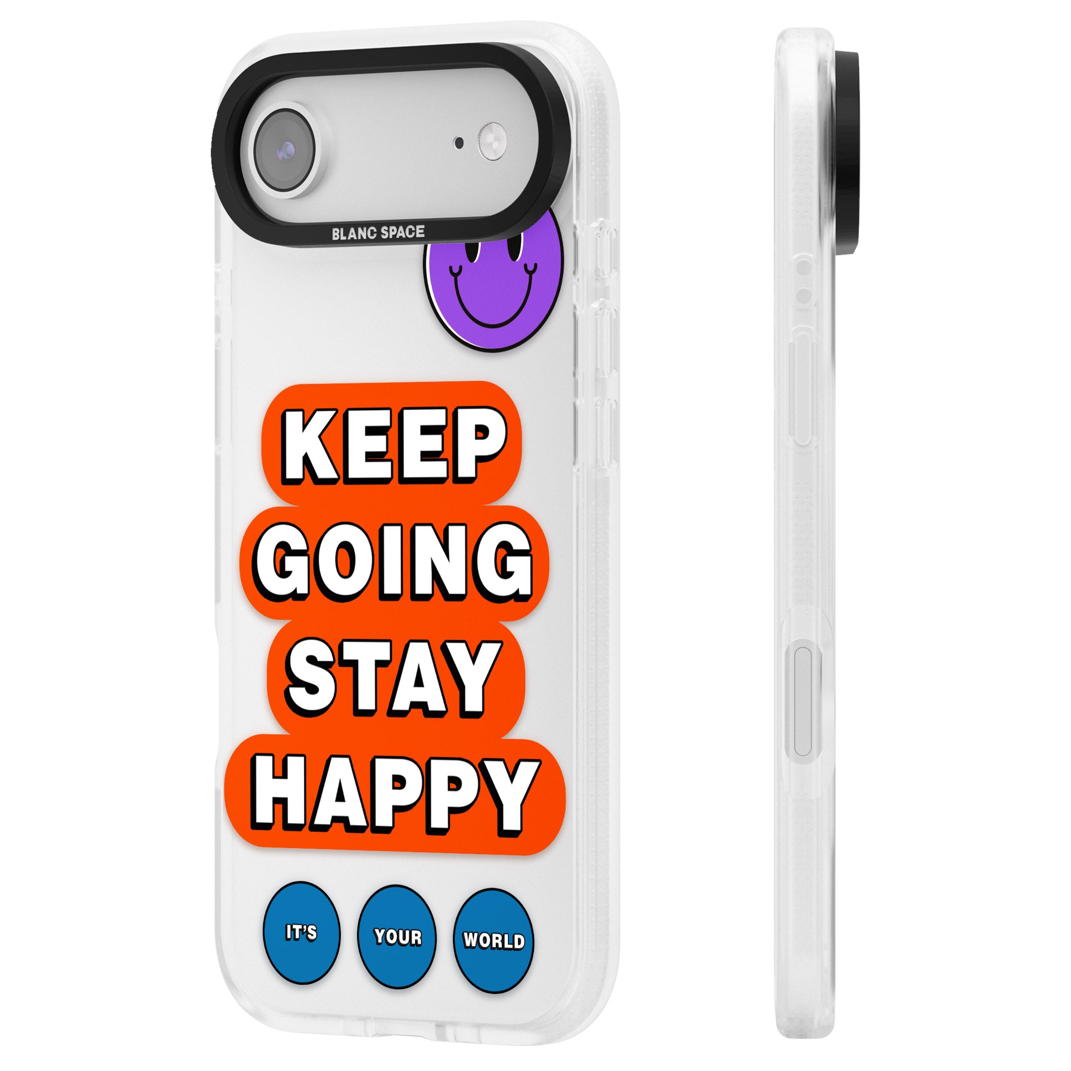 Keep Going Stay Happy iPhone 17 Air Impact Air Clear Phone Case Side Profile