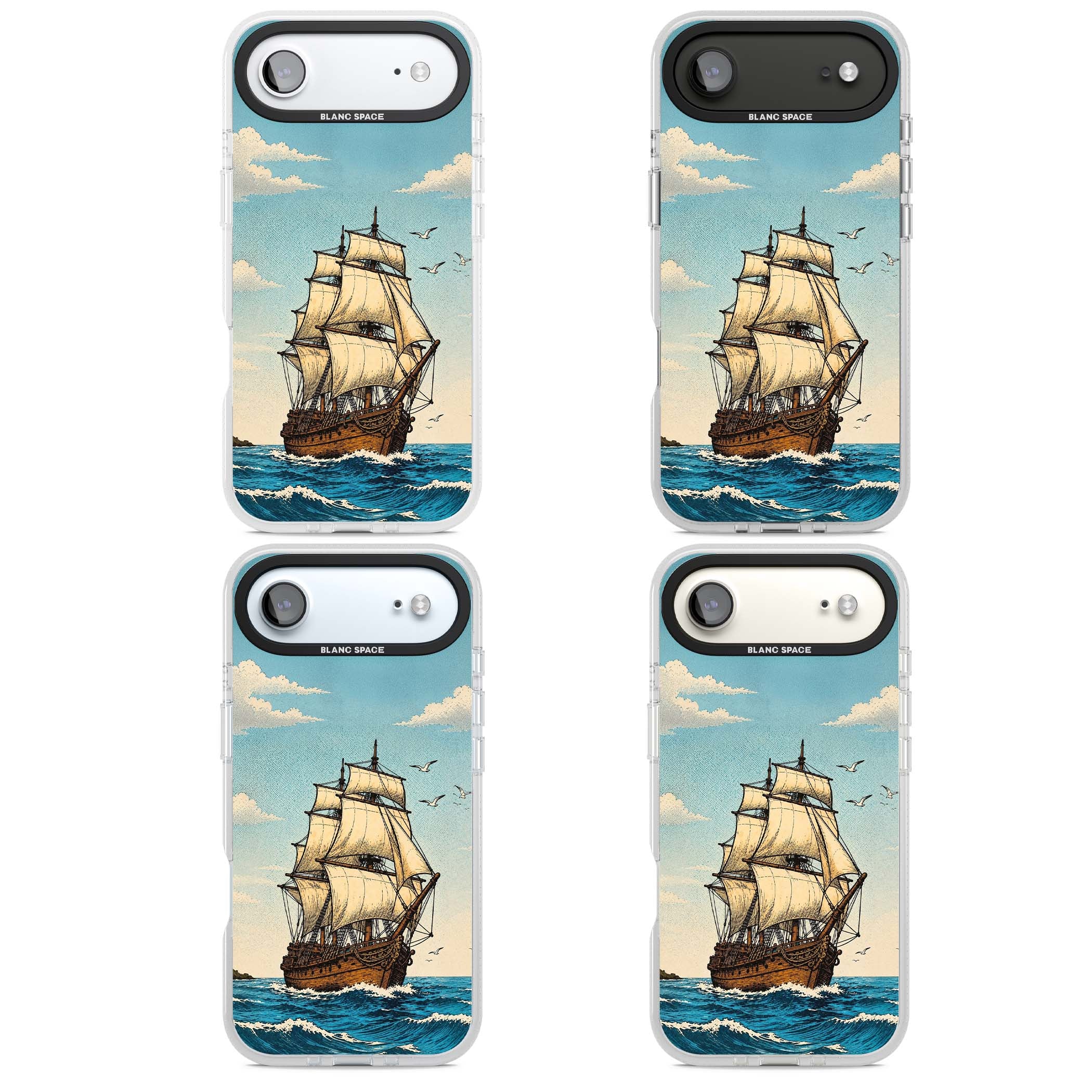 Ship at Sea nautical iPhone case featuring a vintage tall ship, ocean waves and seagulls | Clear Case Impact Air case for iPhone Air