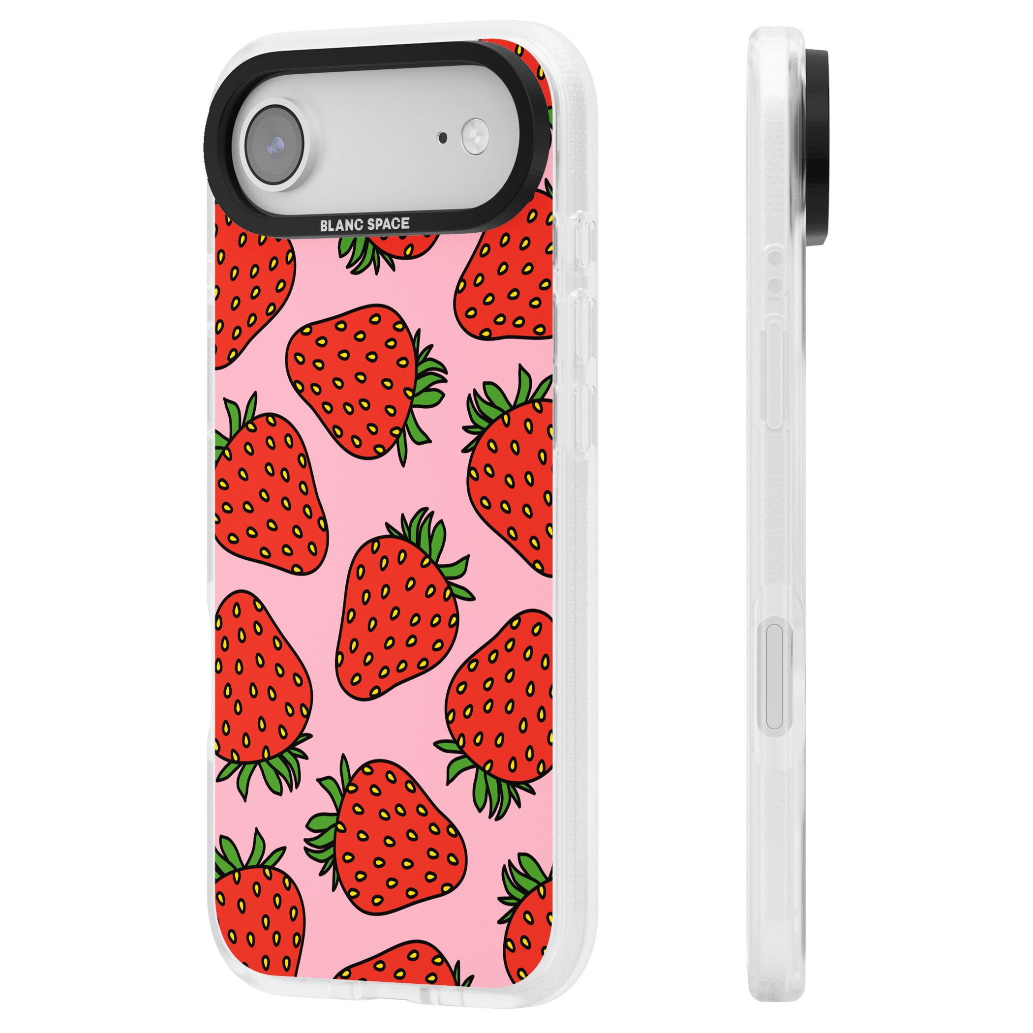 Strawberry Pattern (Pink) iPhone 17 Air Impact Air Clear Phone Case Side Profile