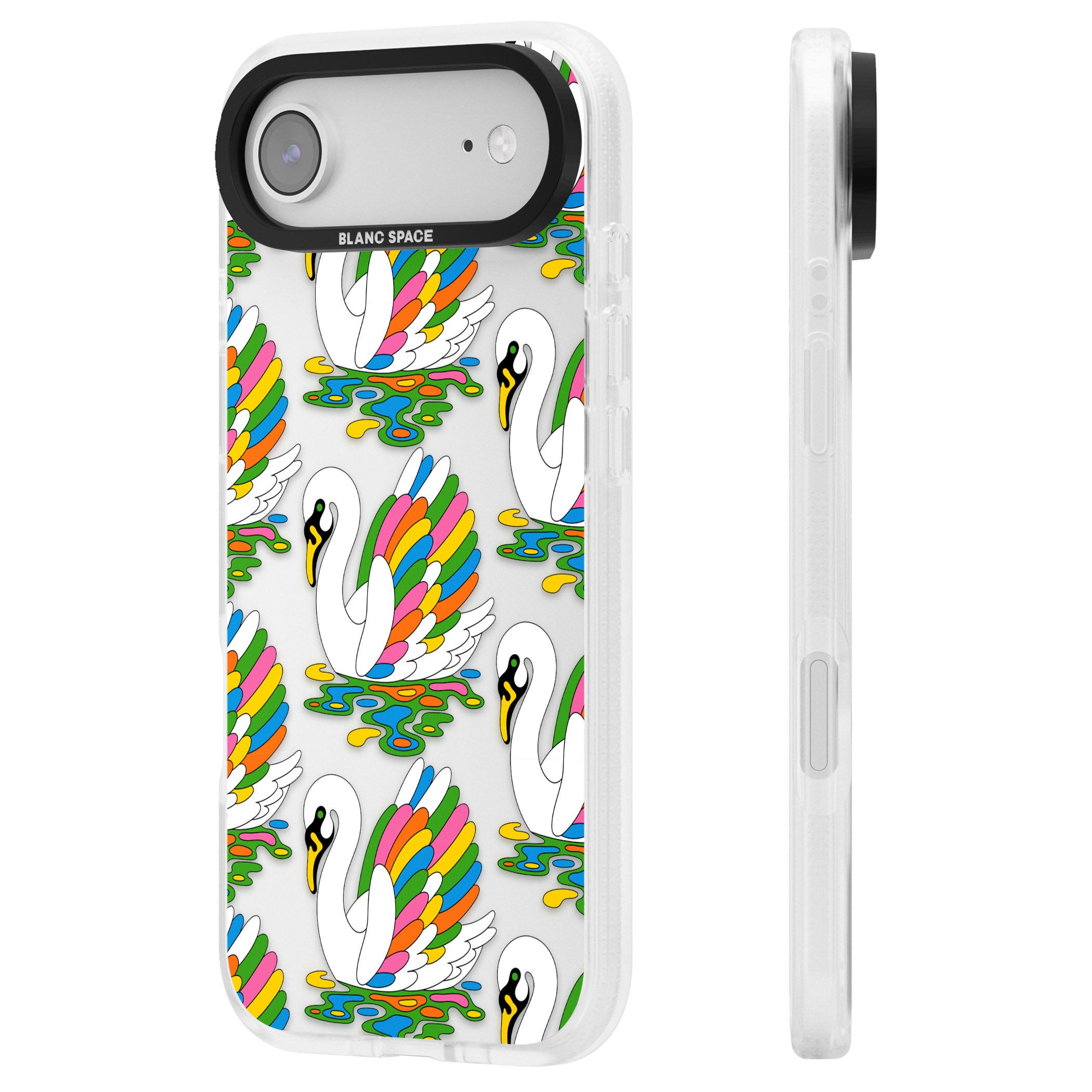 Colourful Swan Pattern iPhone 17 Air Impact Air Clear Phone Case Side Profile
