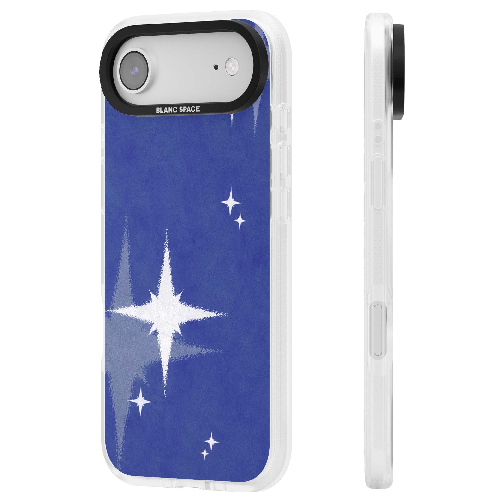 Blue Sparkle celestial iPhone case featuring sparkling silver stars on a deep blue painterly night sky | Clear Case Impact Air case for iPhone Air