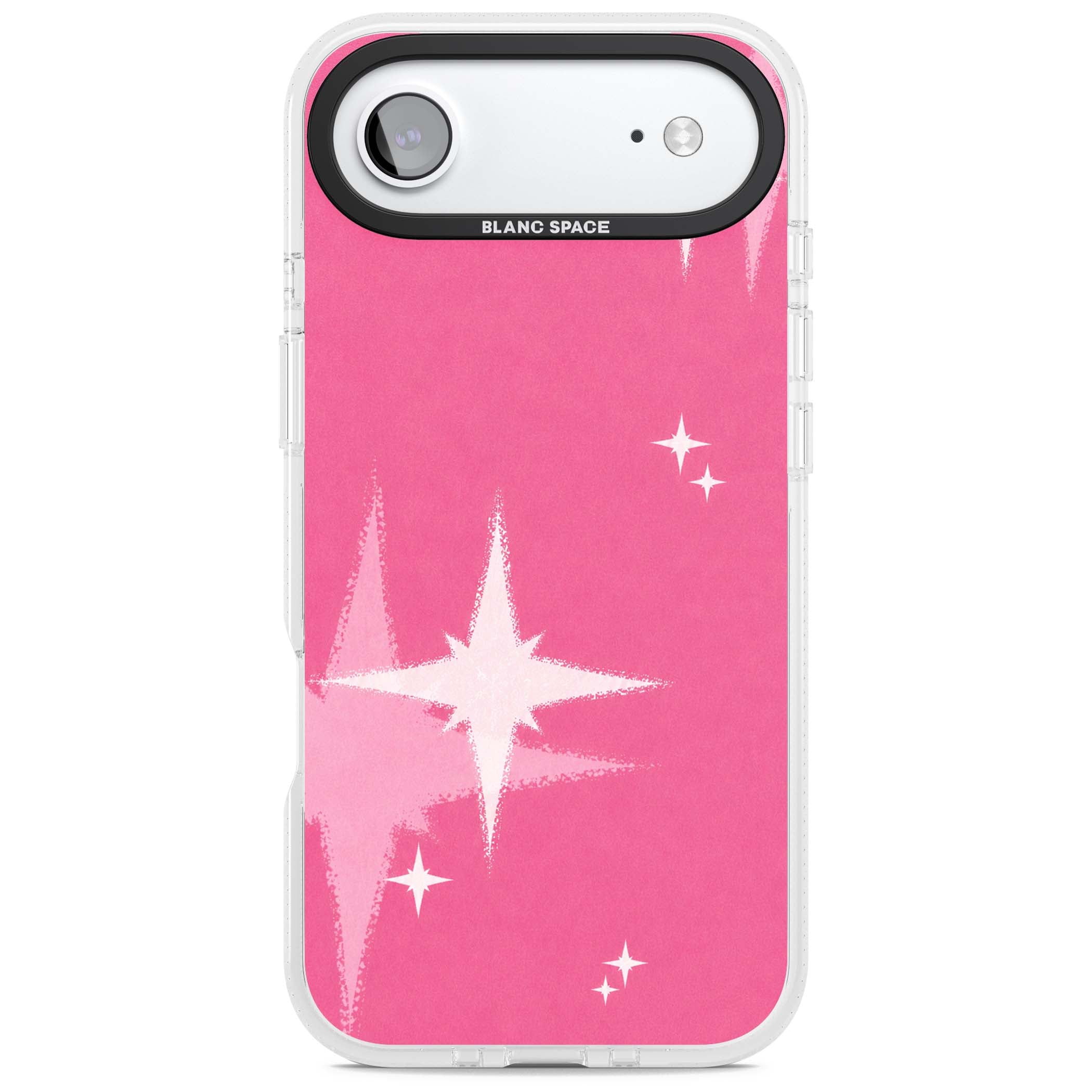 Pink Sparkle Y2K iPhone case featuring hot pink background with shimmering white starburst pattern | Clear Case Impact Air case for iPhone Air