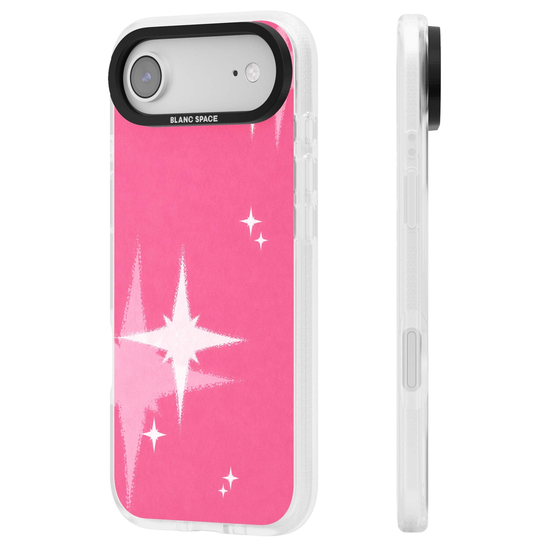 Pink Sparkle Y2K iPhone case featuring hot pink background with shimmering white starburst pattern | Clear Case Impact Air case for iPhone Air