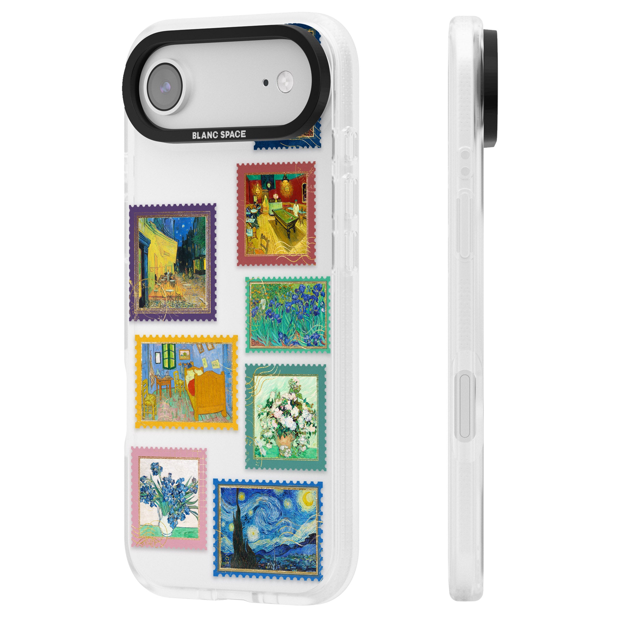 Colourful Vintage Art Stamps iPhone 17 Air Impact Air Clear Phone Case Side Profile