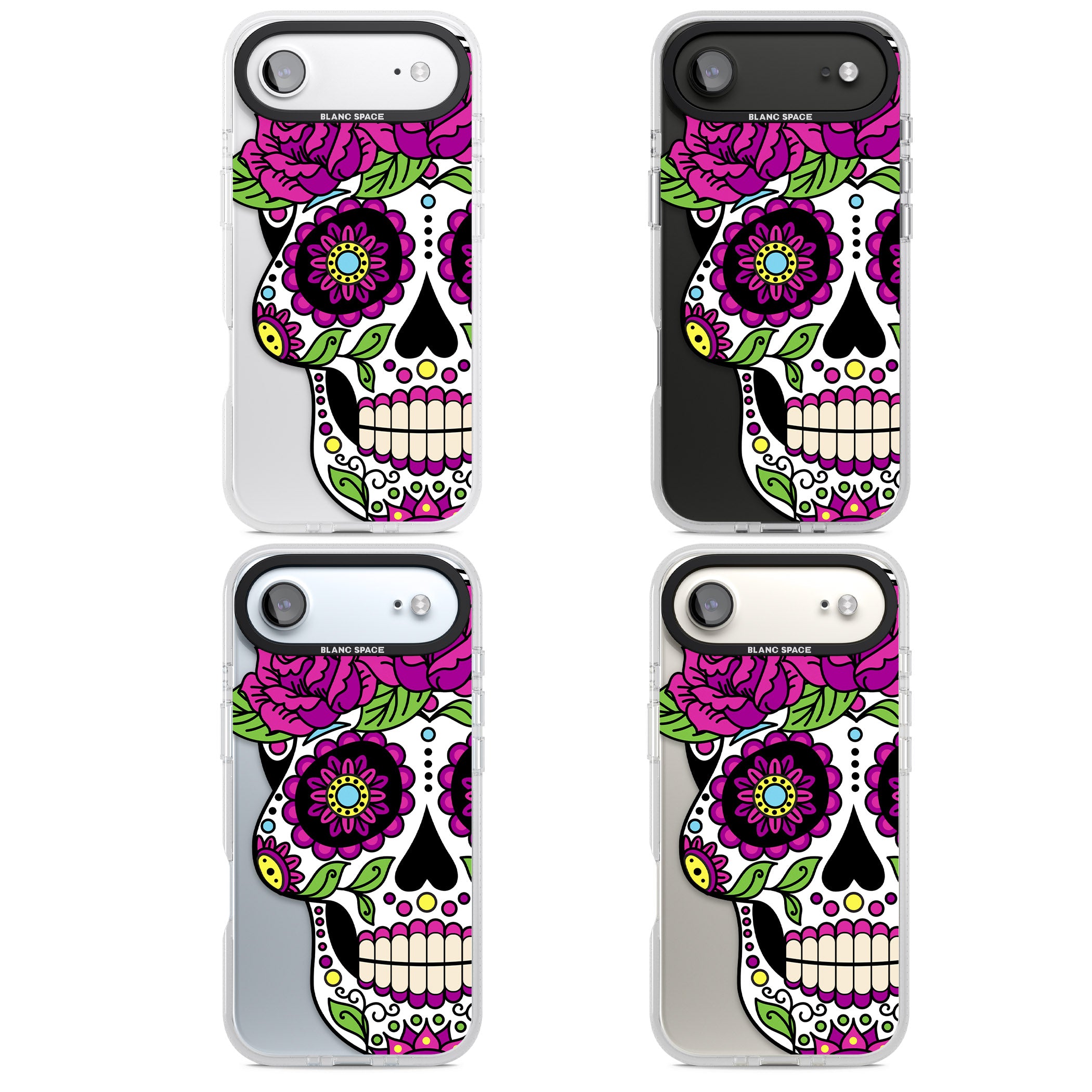 Purple Floral Sugar Skull iPhone 17 Air Impact Air Clear Phone Case APT Impact Protection