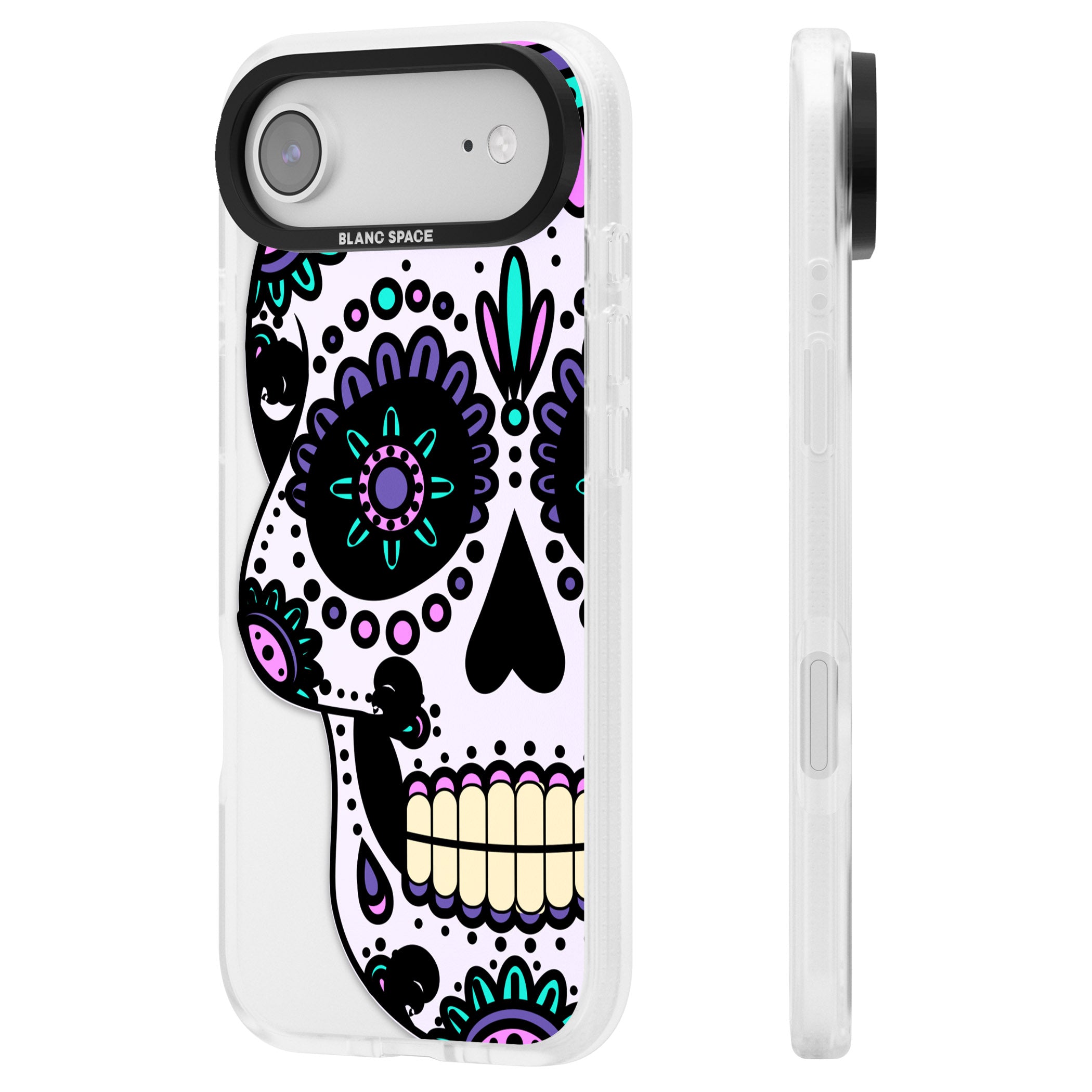 Violet Sugar Skull iPhone 17 Air Impact Air Clear Phone Case Side Profile