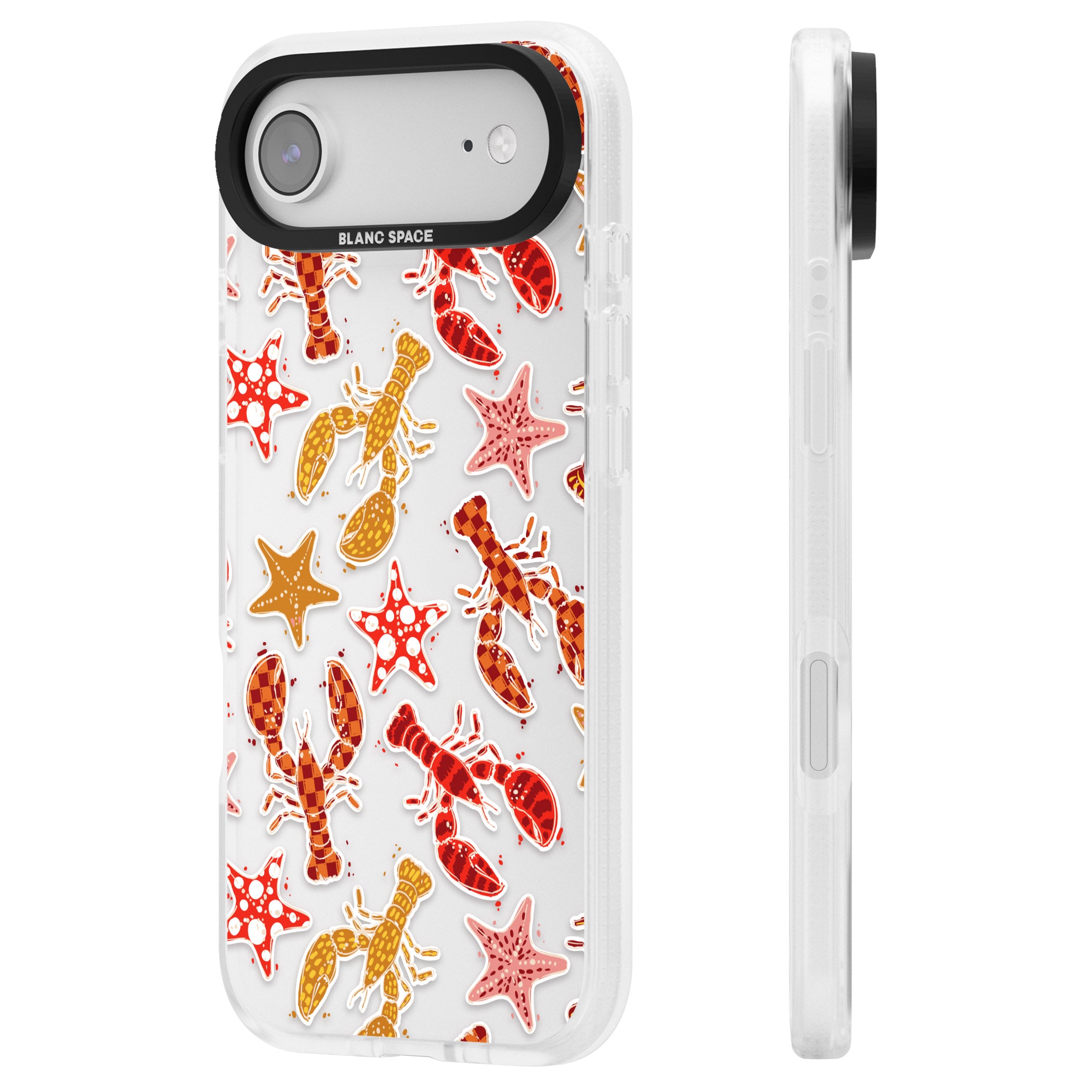 Lobster & Starfish Coastal Pattern iPhone 17 Air Impact Air Clear Phone Case Side Profile