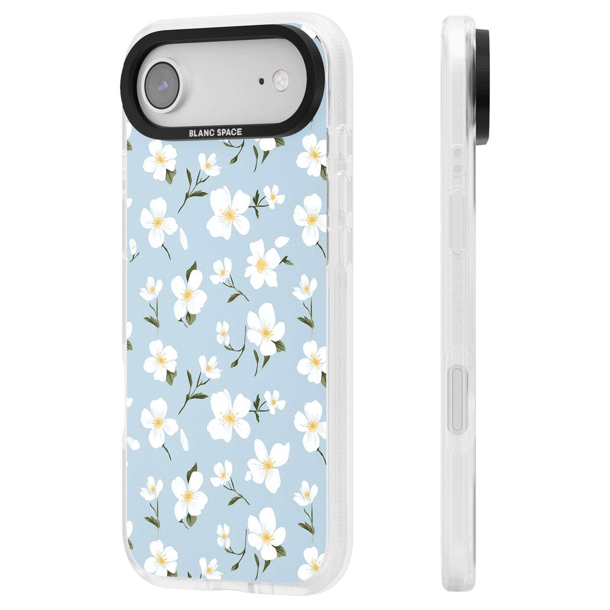 Soft White Blossoms iPhone 17 Air Impact Air Clear Phone Case Side Profile