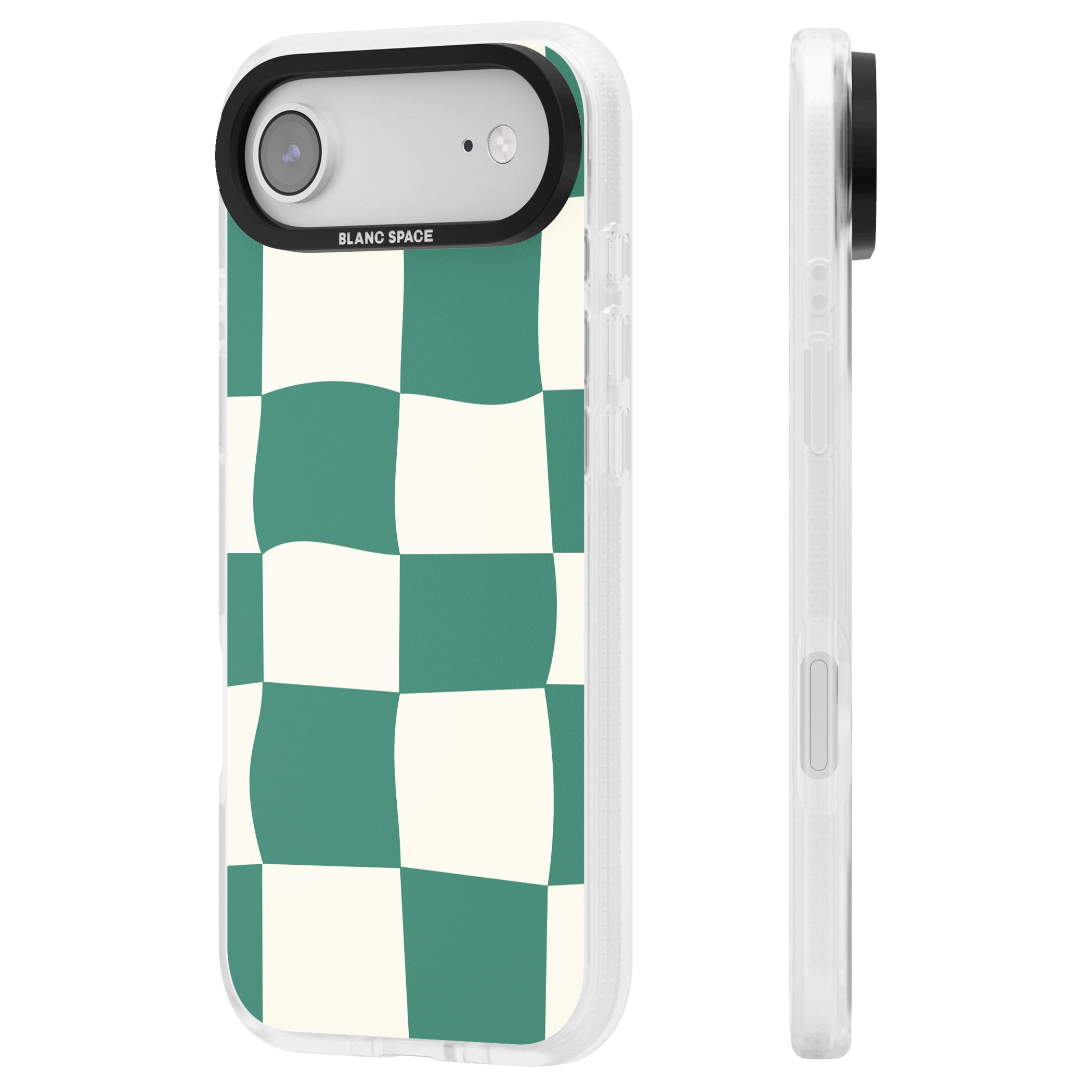 Green & Cream Wavy Check iPhone 17 Air Impact Air Clear Phone Case Side Profile