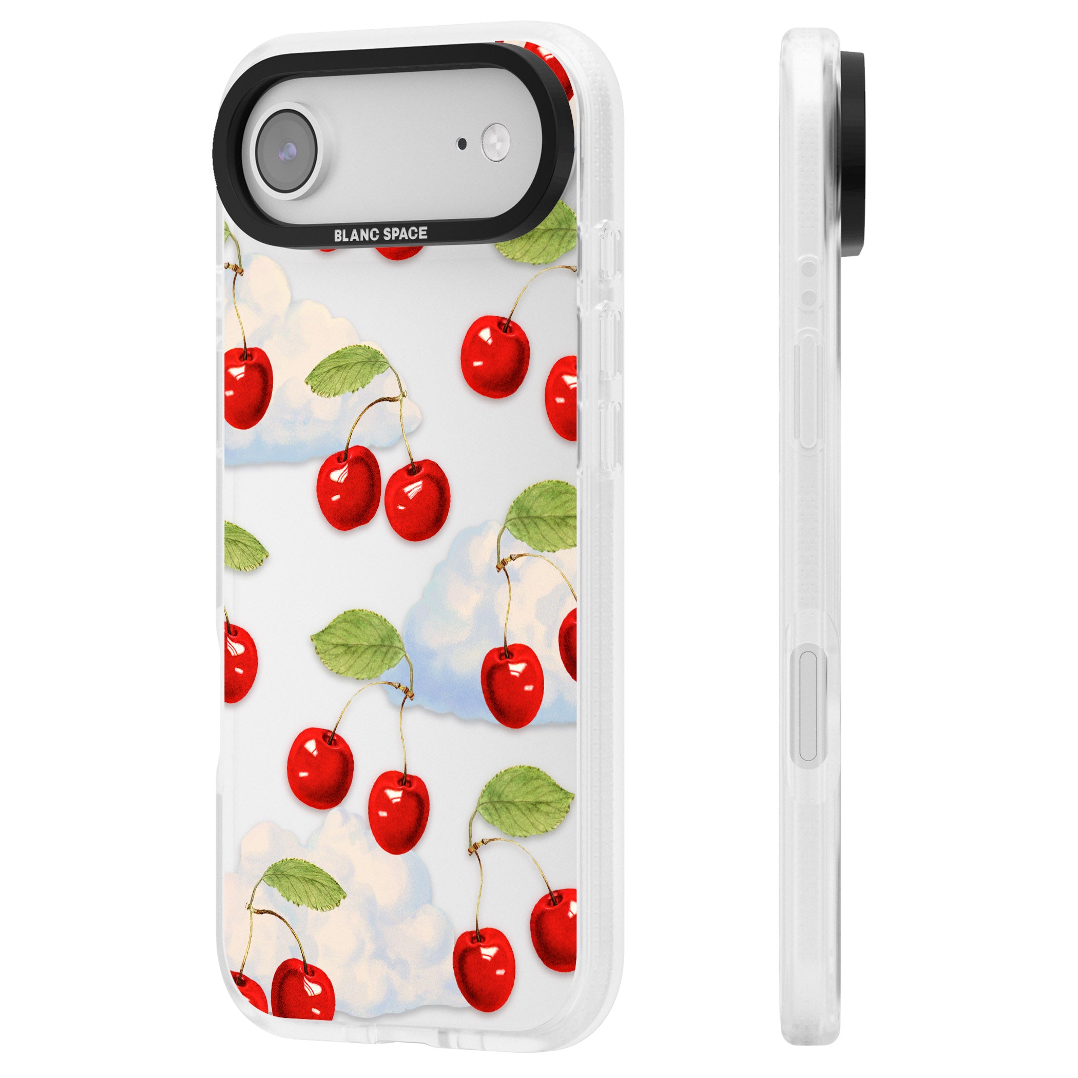 Vintage Cherries & Clouds iPhone 17 Air Impact Air Clear Phone Case Side Profile