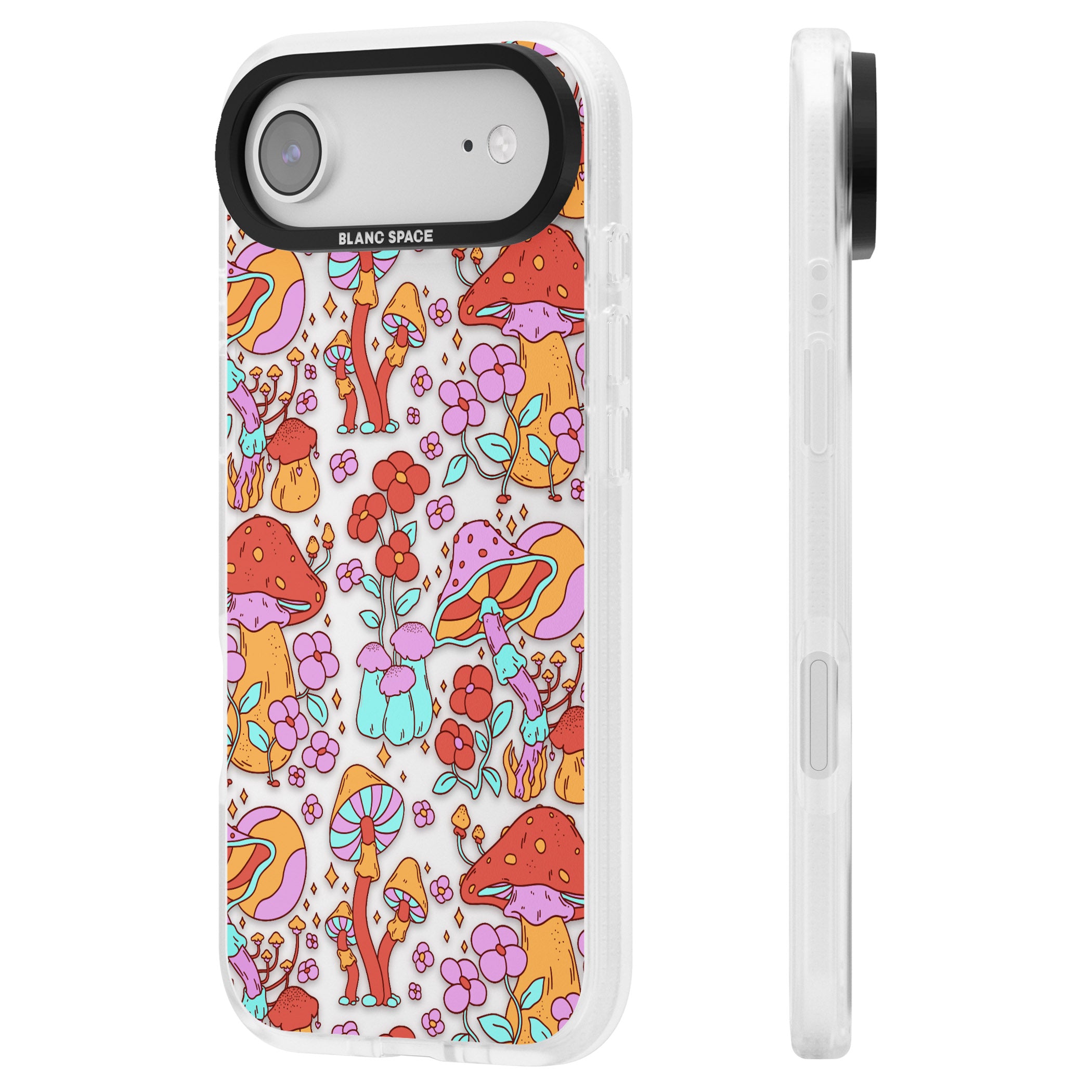 Psychedelic Flowers & Mushrooms iPhone 17 Air Impact Air Clear Phone Case Side Profile