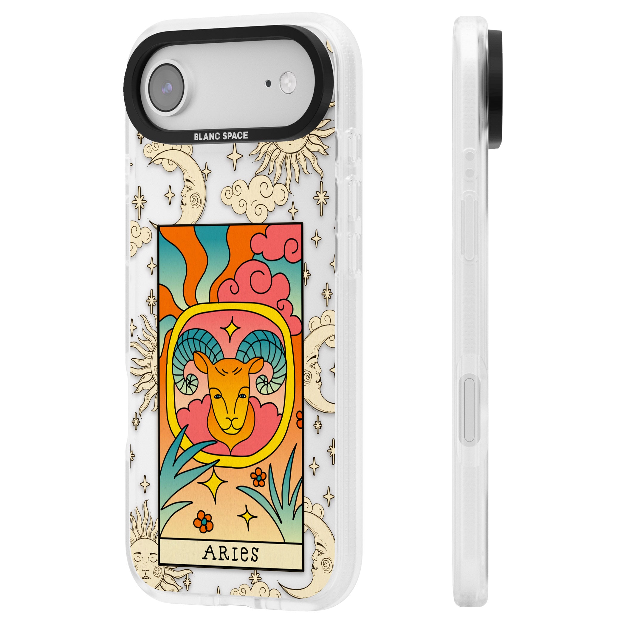 Celestial Zodiac Aries iPhone 17 Air Impact Air Clear Phone Case Side Profile