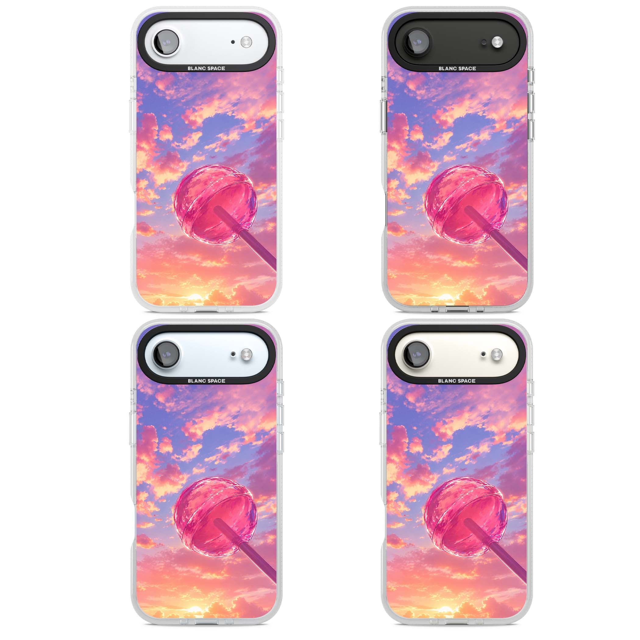Sugar Sunset candy aesthetic iPhone case featuring a pink lollipop, pastel sunset sky and dreamy clouds | Clear Case Impact Air case for iPhone Air