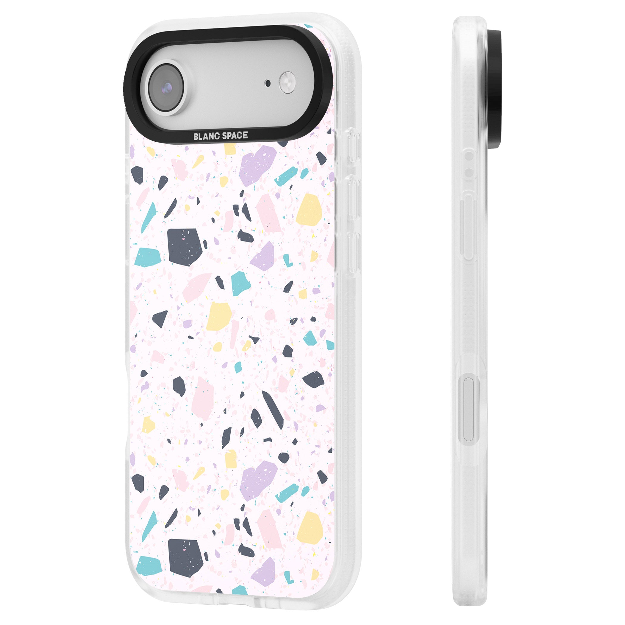 Pink, Purple & Turquoise Terrazzo Pattern iPhone 17 Air Impact Air Clear Phone Case Side Profile
