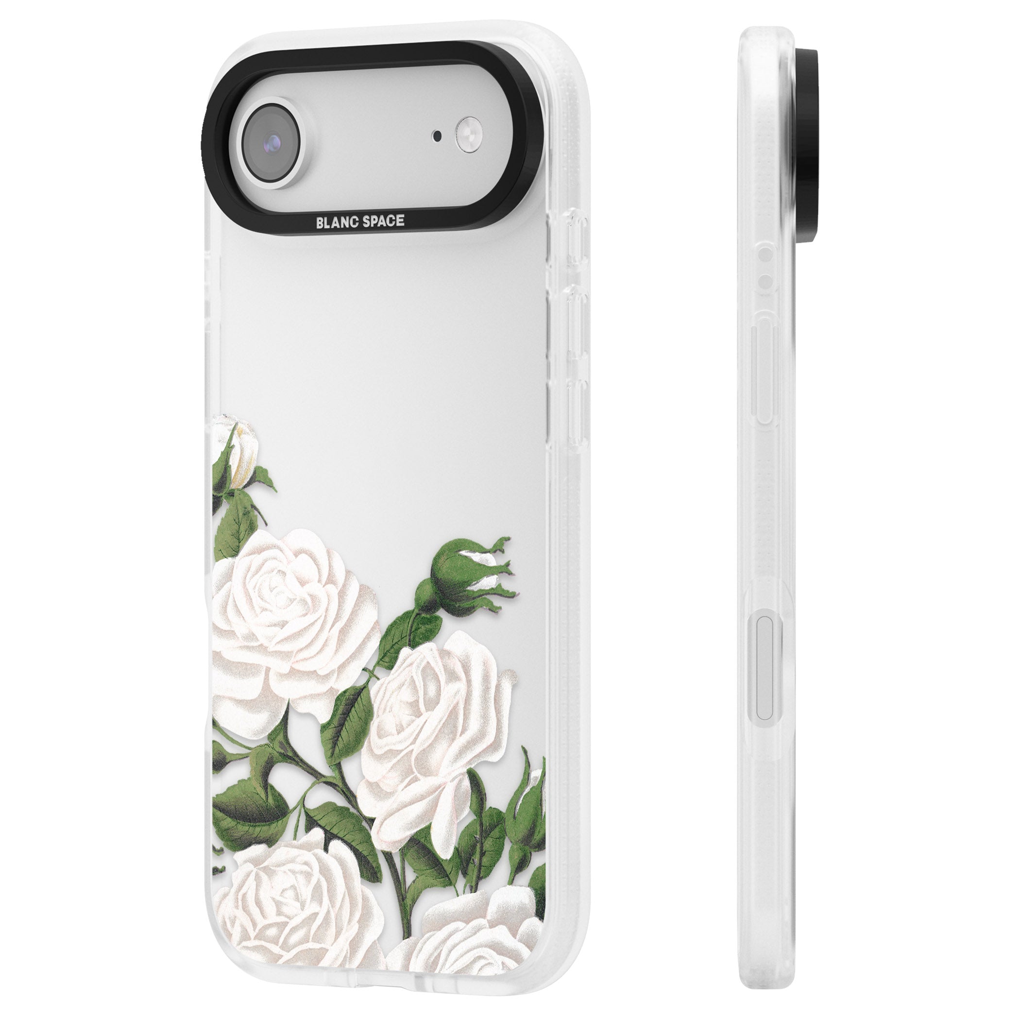 White Vintage Painted Flowers iPhone 17 Air Impact Air Clear Phone Case Side Profile