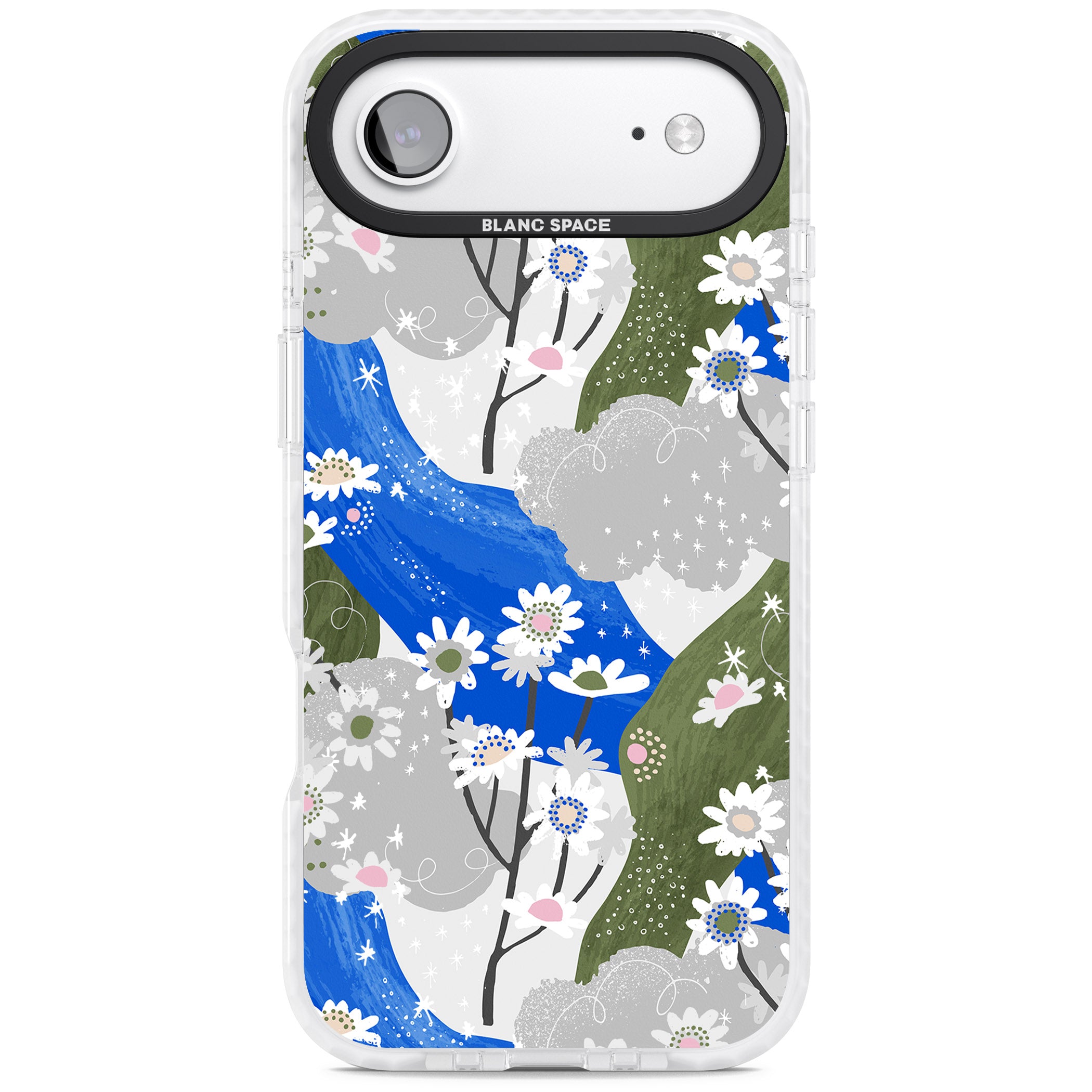 Blue & Grey Daisies Pattern iPhone 17 Air Impact Clear Phone Case