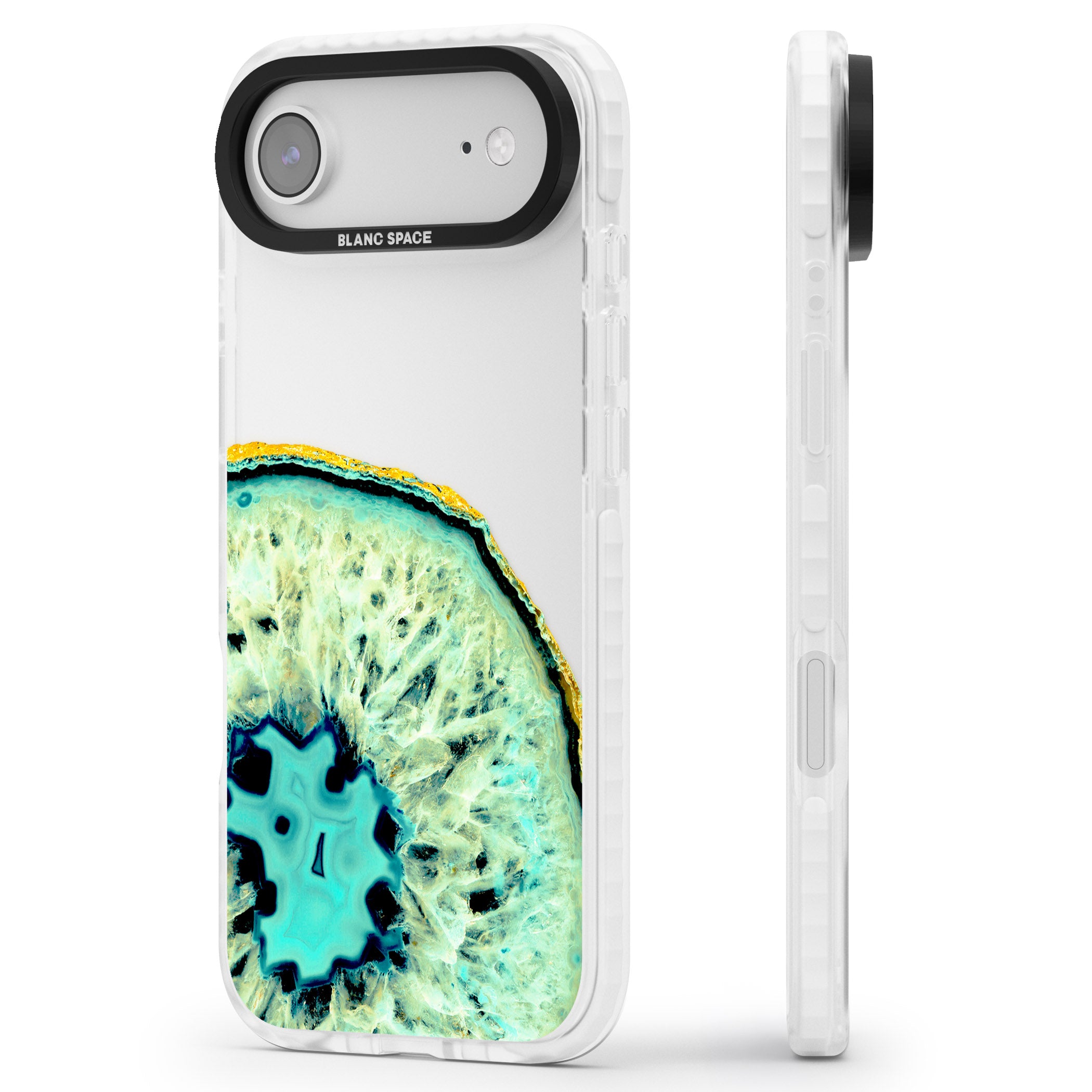 Turquoise Geode Crystal iPhone 17 Air Impact Clear Phone Case Side Profile