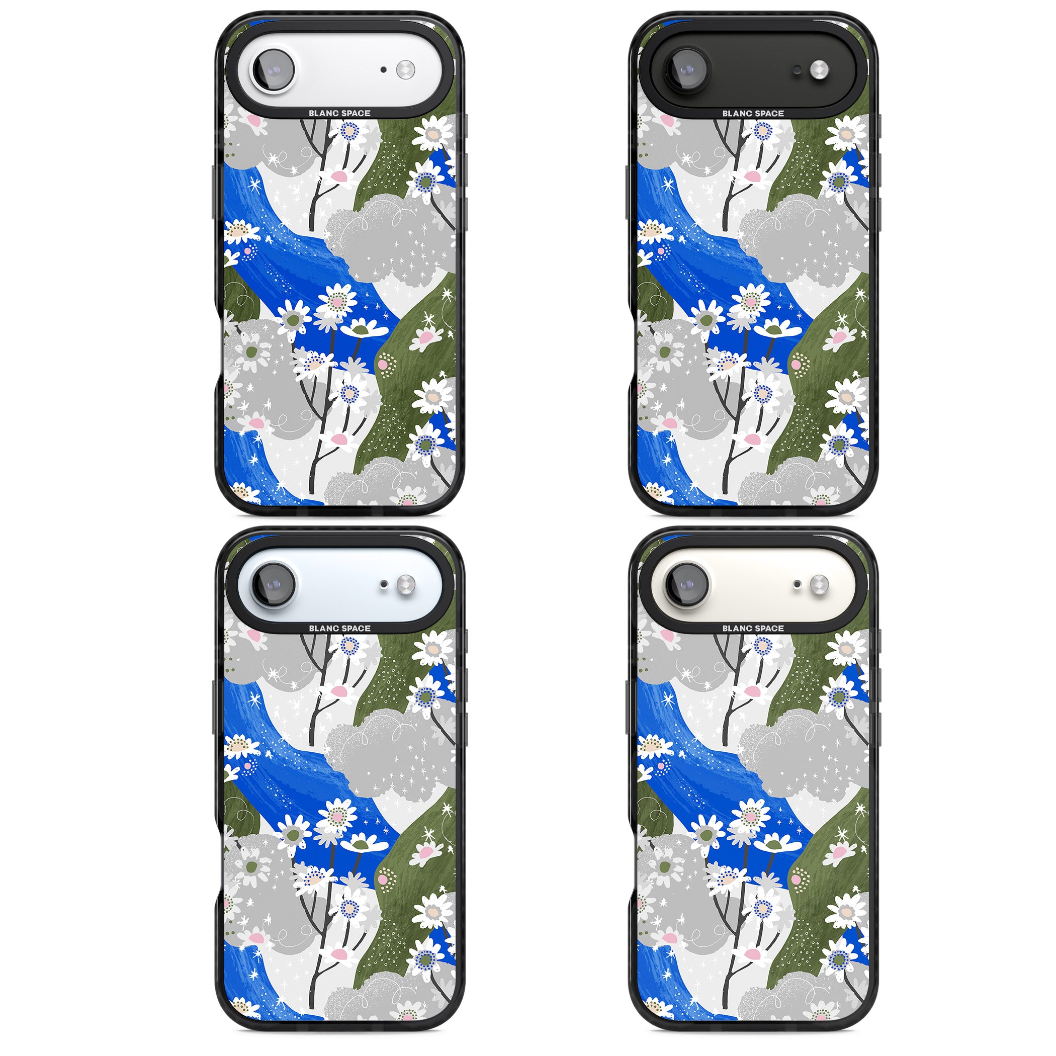 Blue & Grey Daisies Pattern iPhone 17 Air Impact Black Phone Case APT Impact Protection