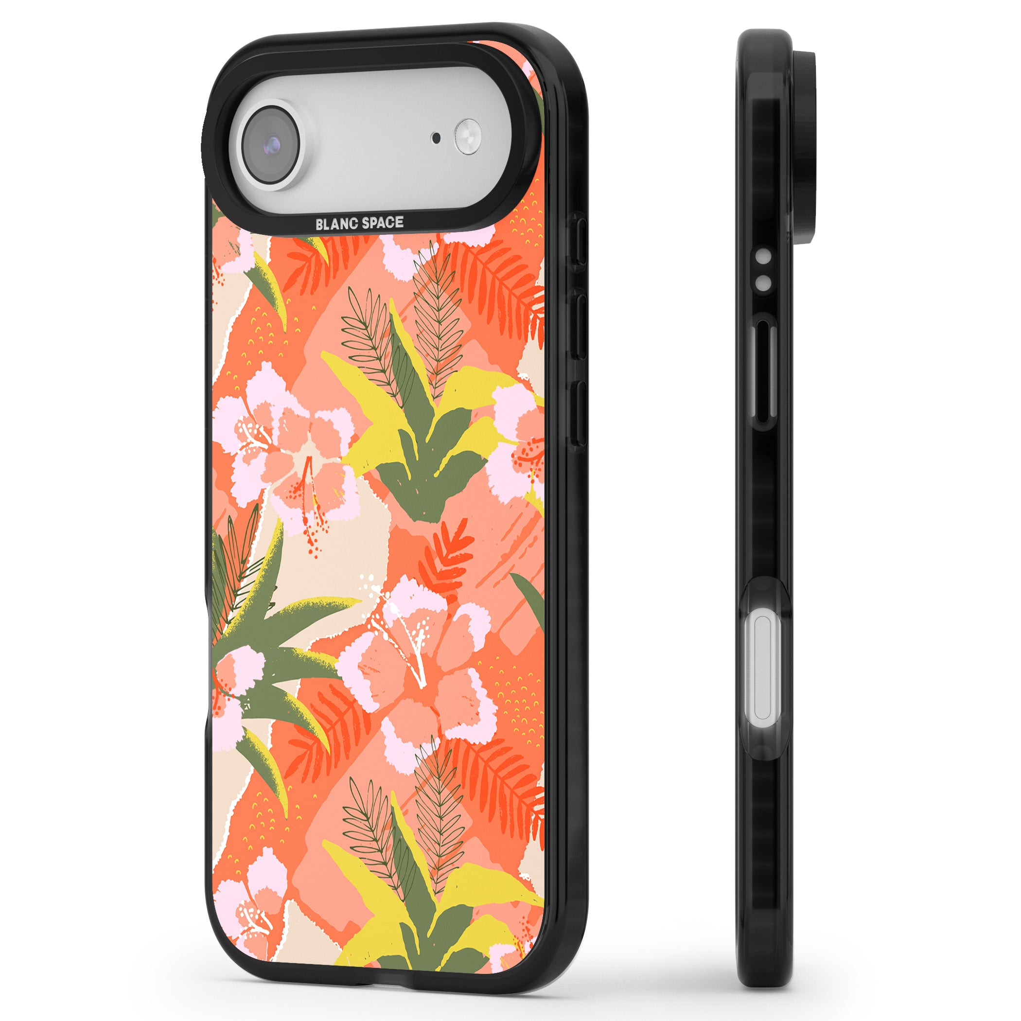 Hawaiian Flowers Abstract Pattern iPhone 17 Air Impact Black Phone Case Side Profile