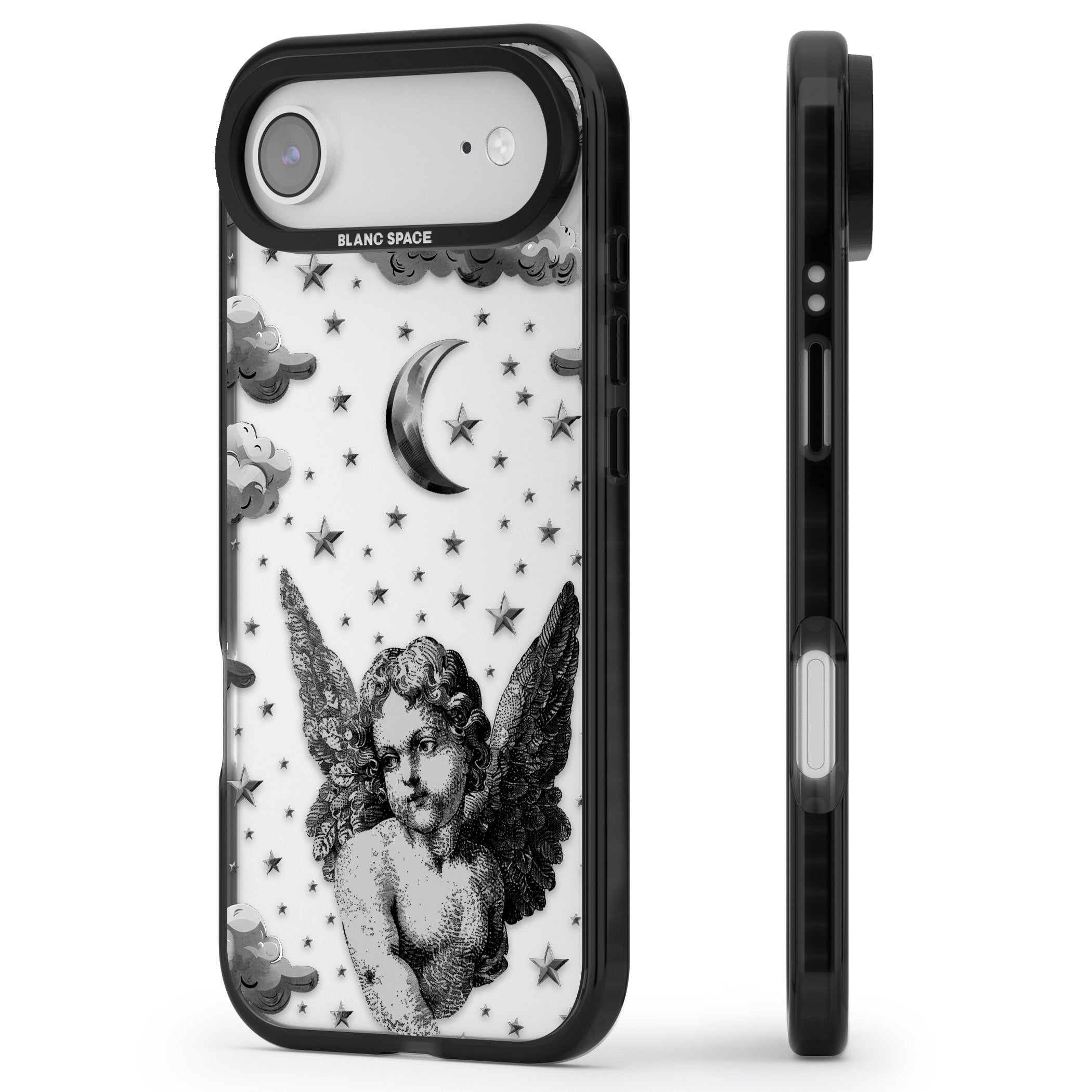 Celestial Cherub iPhone 17 Air Impact Black Phone Case Side Profile