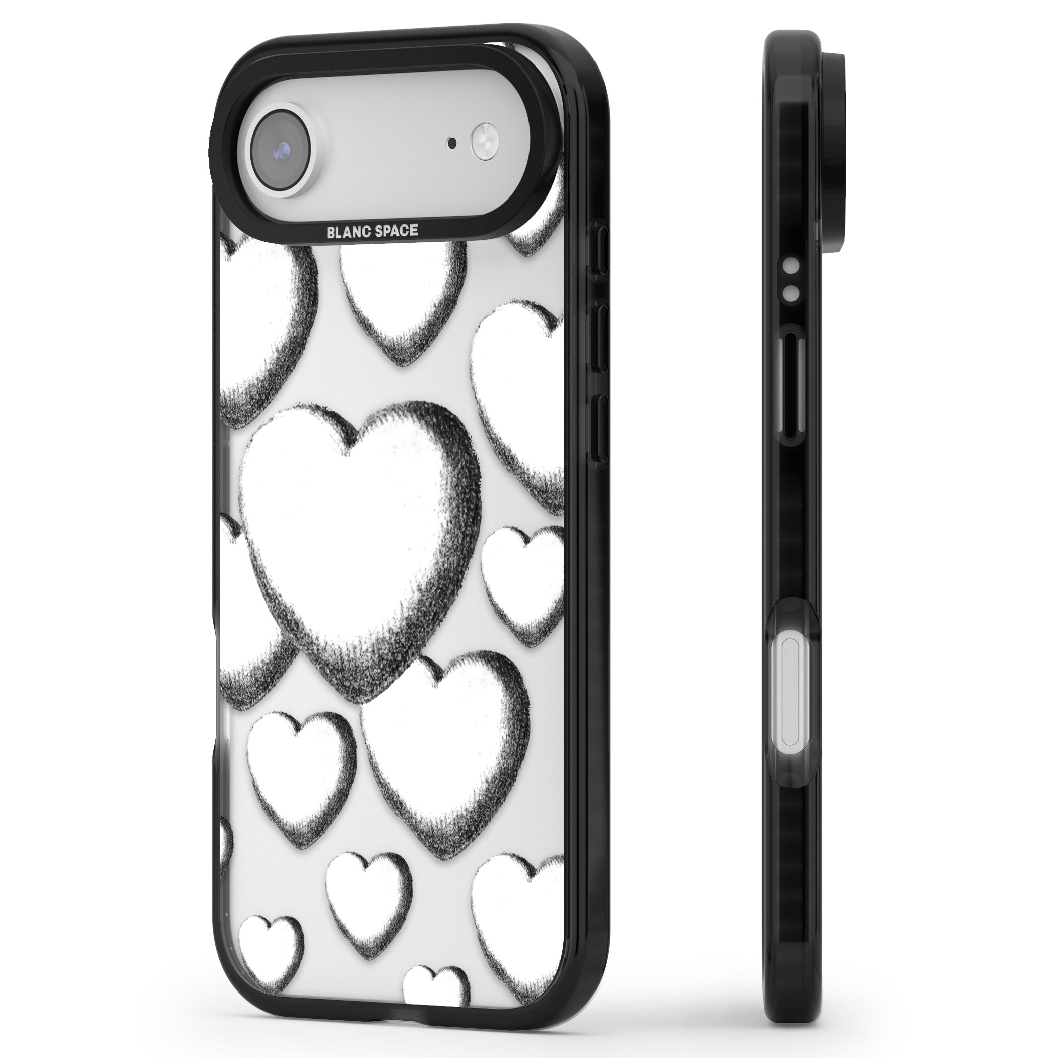 Hand Drawn Hearts iPhone 17 Air Impact Black Phone Case Side Profile