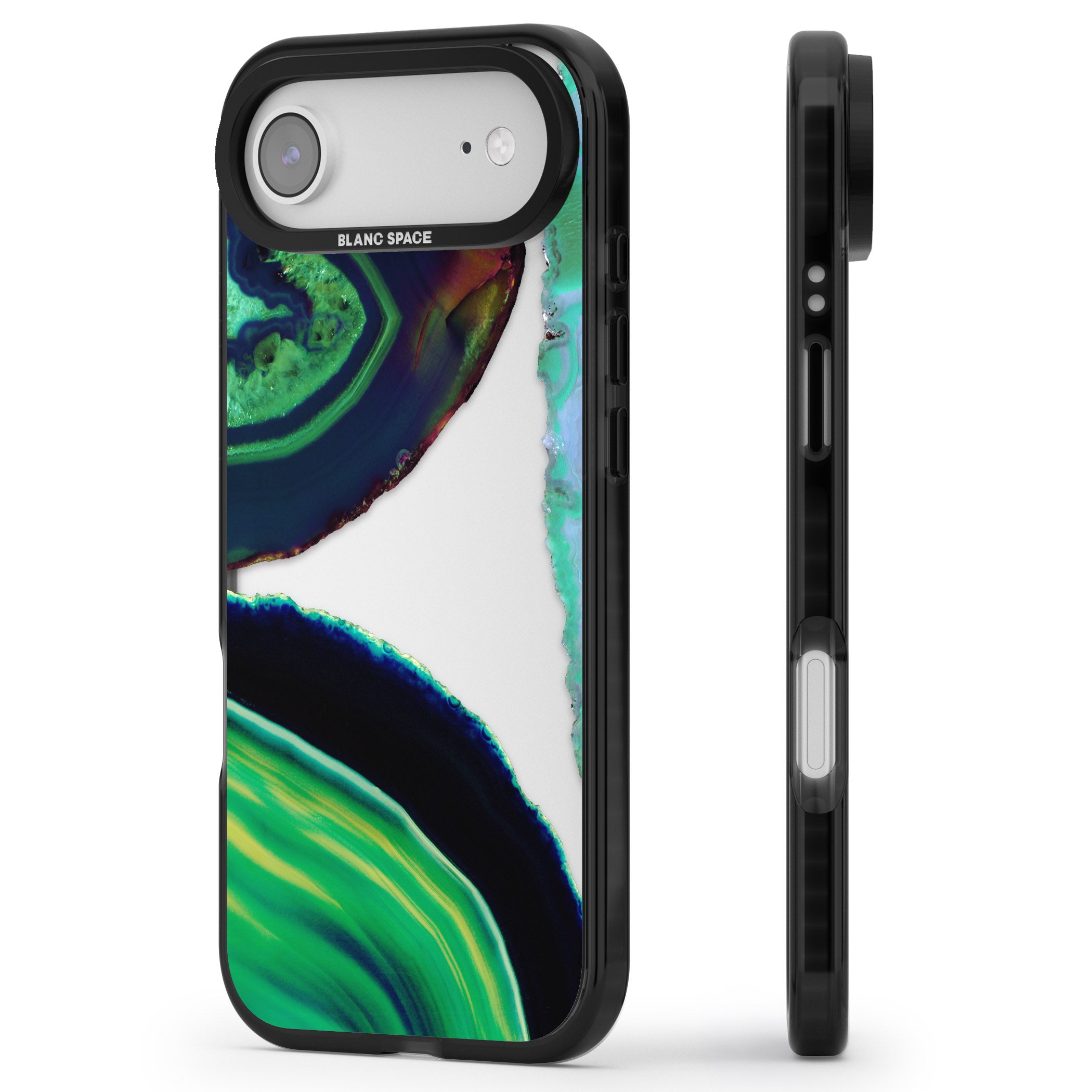 Green Geode Glow iPhone 17 Air Impact Black Phone Case Side Profile