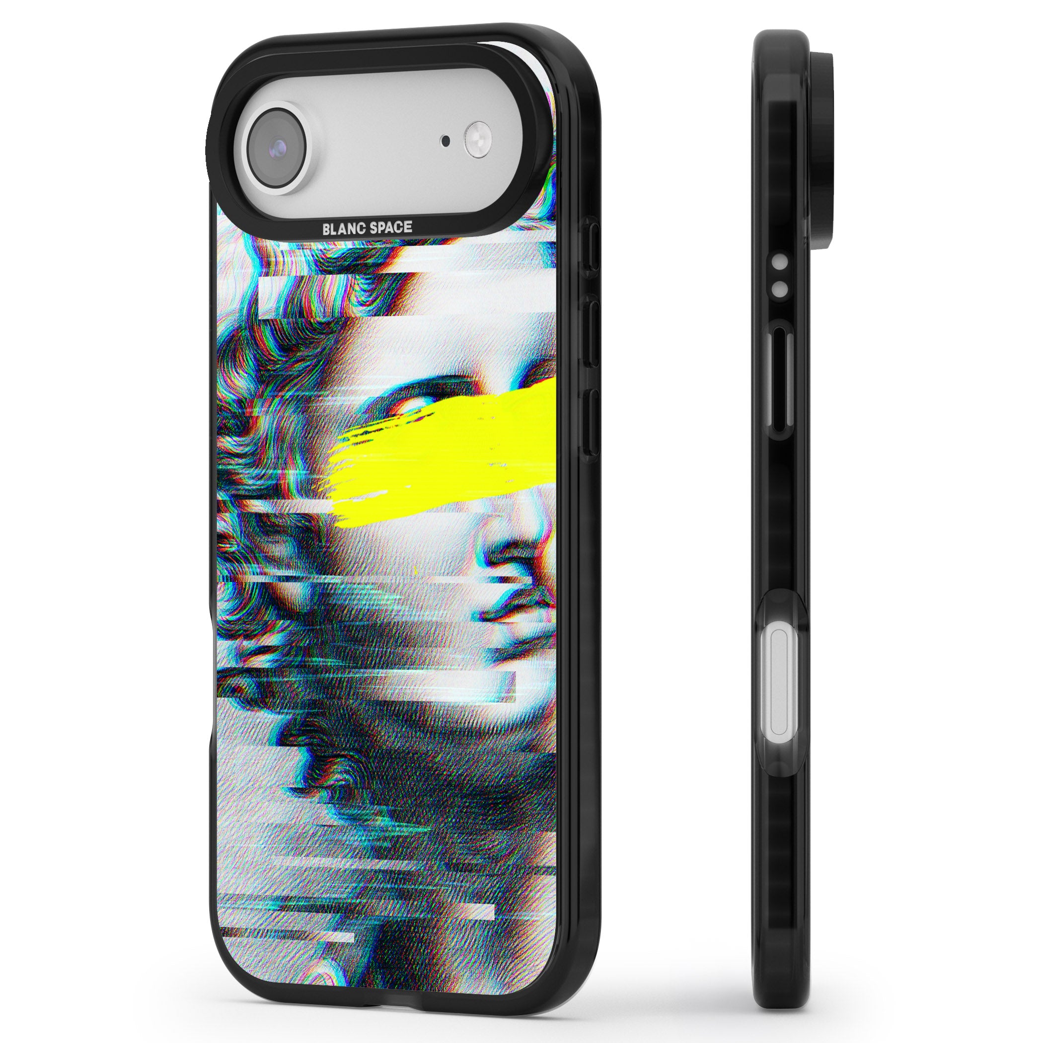 Glitched Fragment iPhone 17 Air Impact Black Phone Case Side Profile