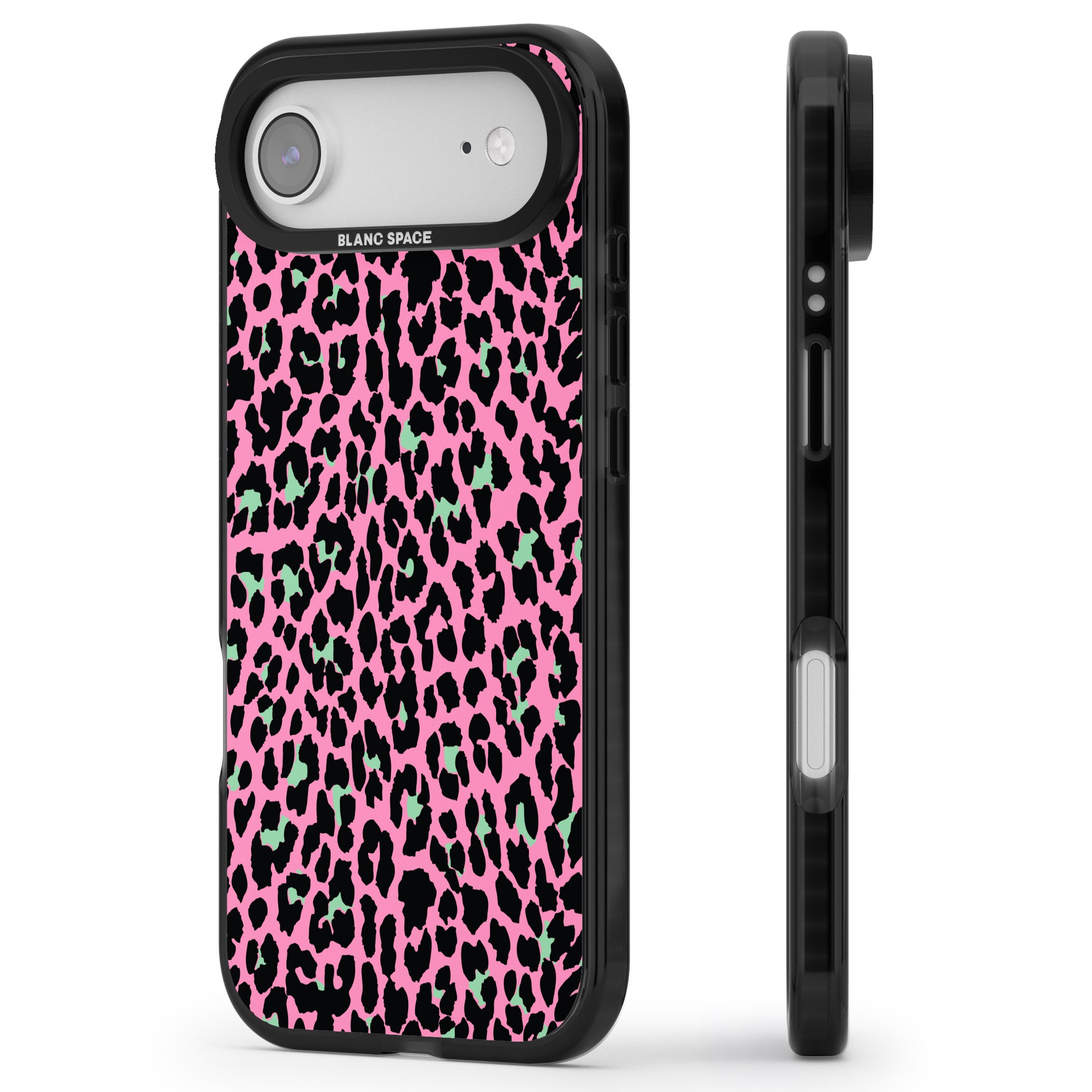 Pink & Green Leopard iPhone 17 Air Impact Black Phone Case Side Profile