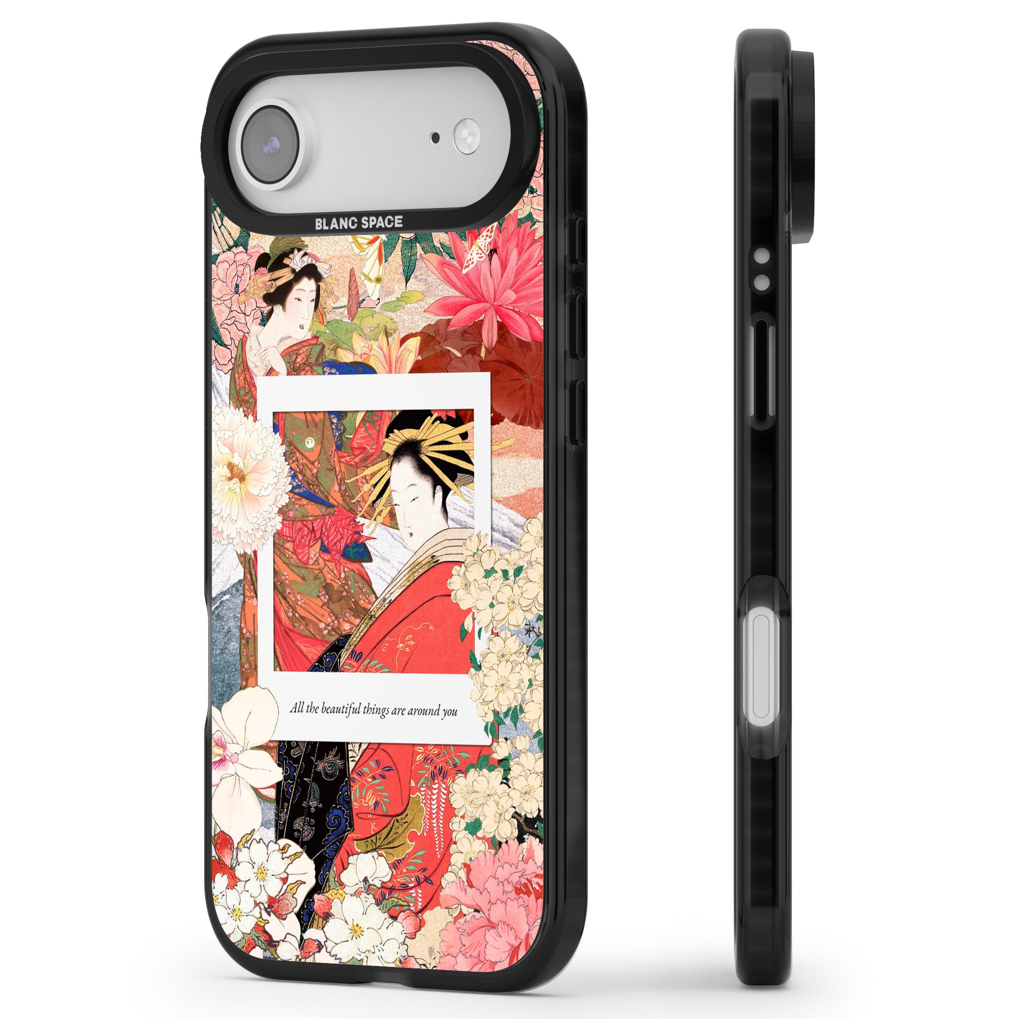 Woodblock Geisha iPhone 17 Air Impact Black Phone Case Side Profile