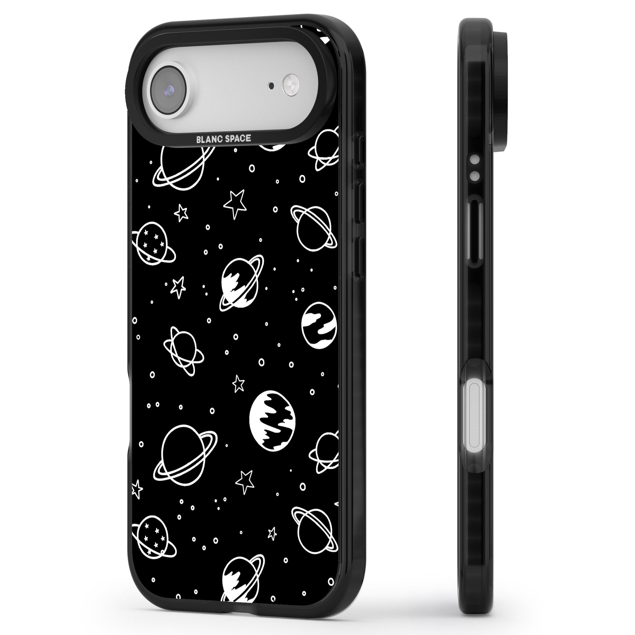 Cosmic Sketch White Black iPhone 17 Air Impact Black Phone Case Side Profile