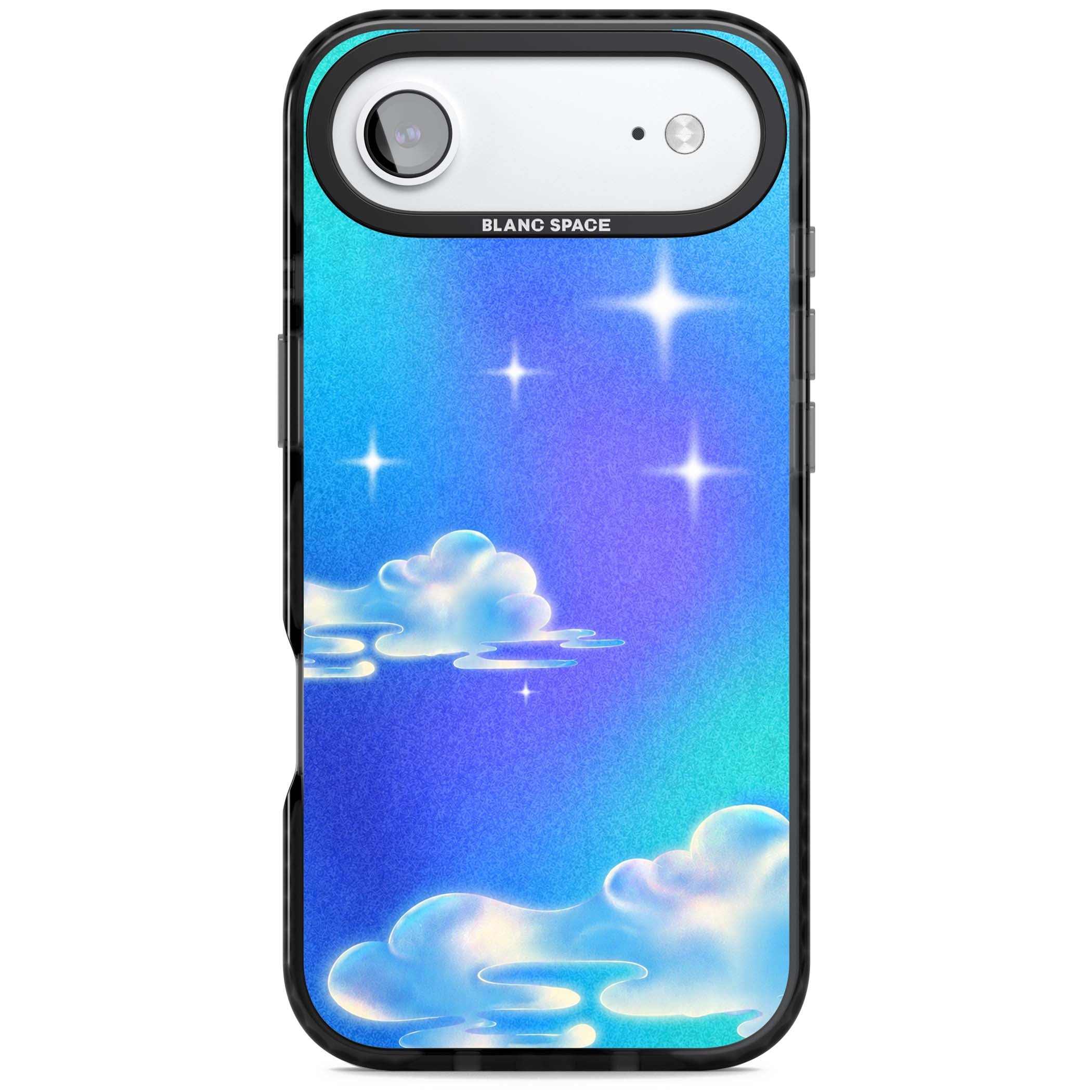 Aurora celestial iPhone case featuring dreamy iridescent clouds, sparkling stars and pastel blue purple sky | Clear Impact case for iPhone Air