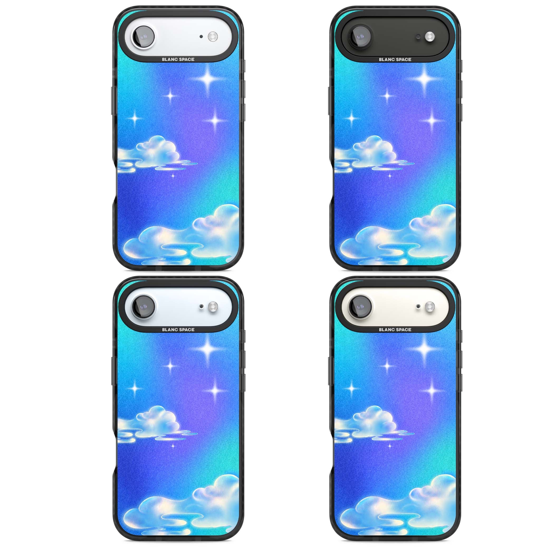 Aurora celestial iPhone case featuring dreamy iridescent clouds, sparkling stars and pastel blue purple sky | Clear Impact case for iPhone Air