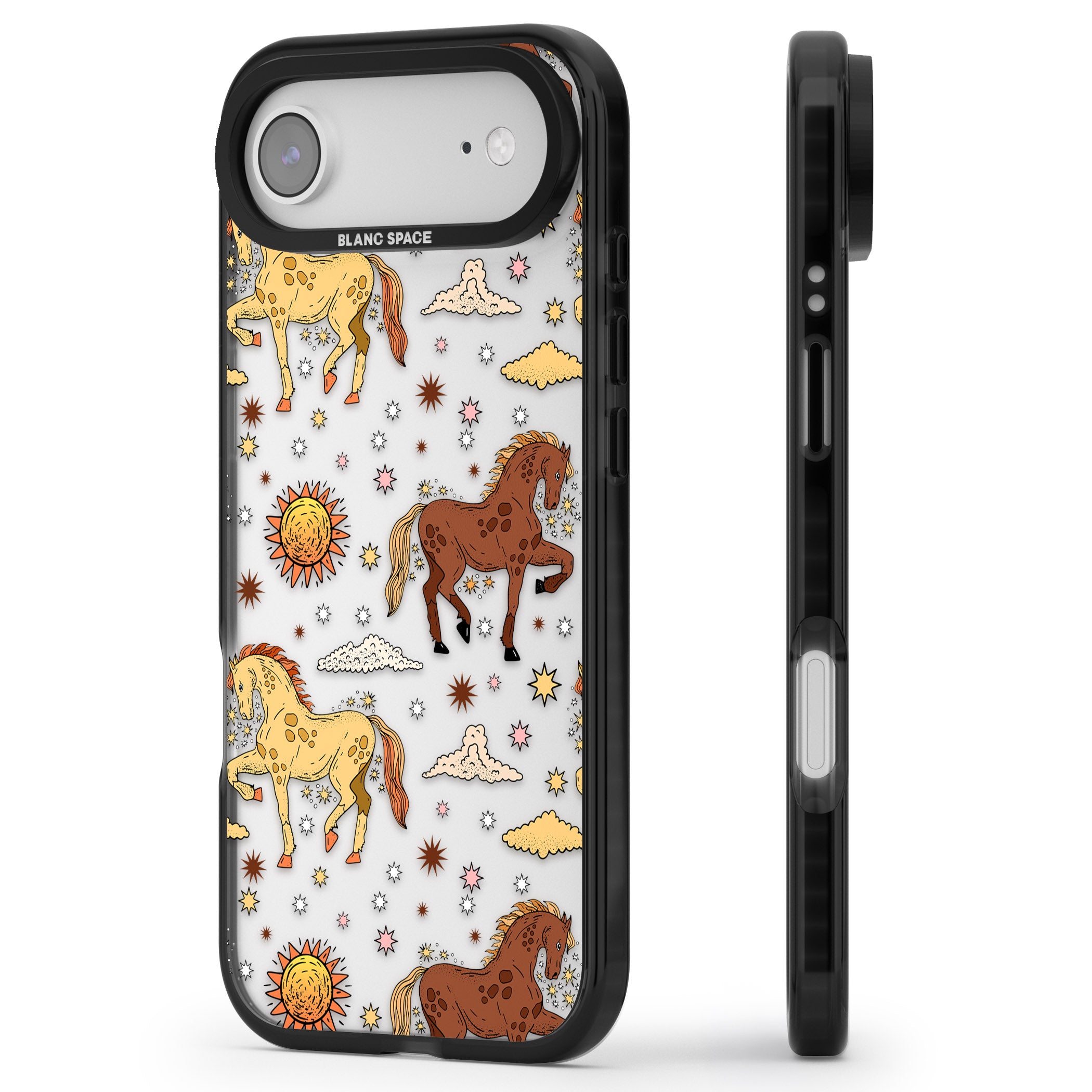 Boho Celestial Wild Horses iPhone 17 Air Impact Black Phone Case Side Profile