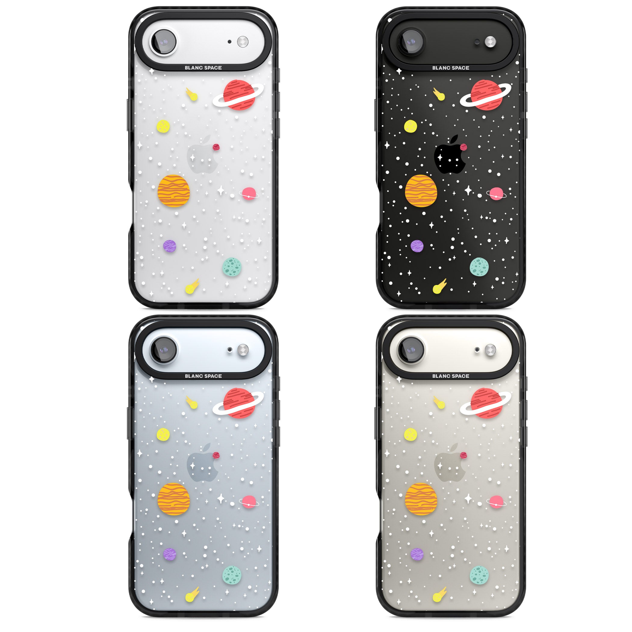 Cute Cartoon Planets (Clear) iPhone 17 Air Impact Black Phone Case APT Impact Protection