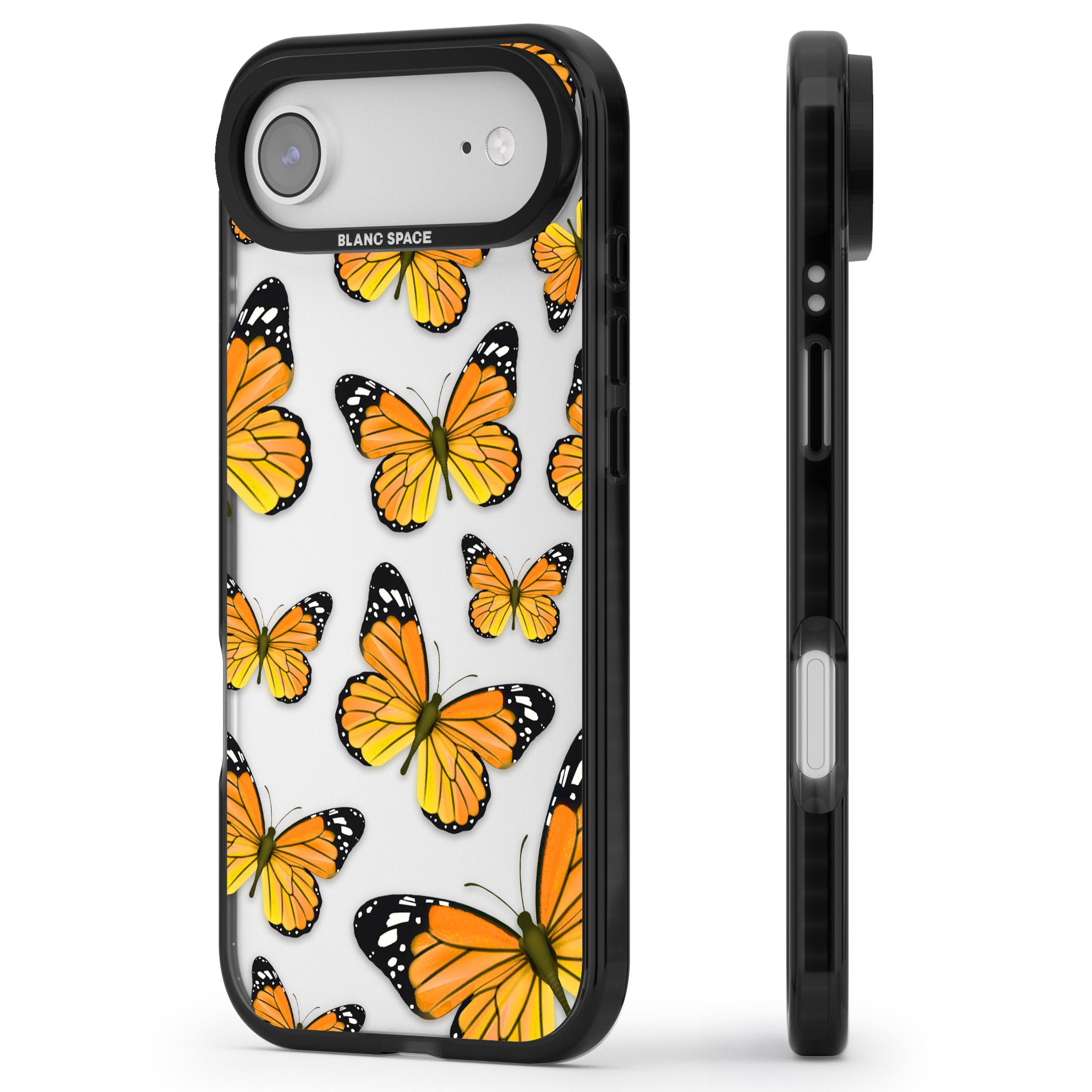 Sun Yellow Butterflies iPhone 17 Air Impact Black Phone Case Side Profile