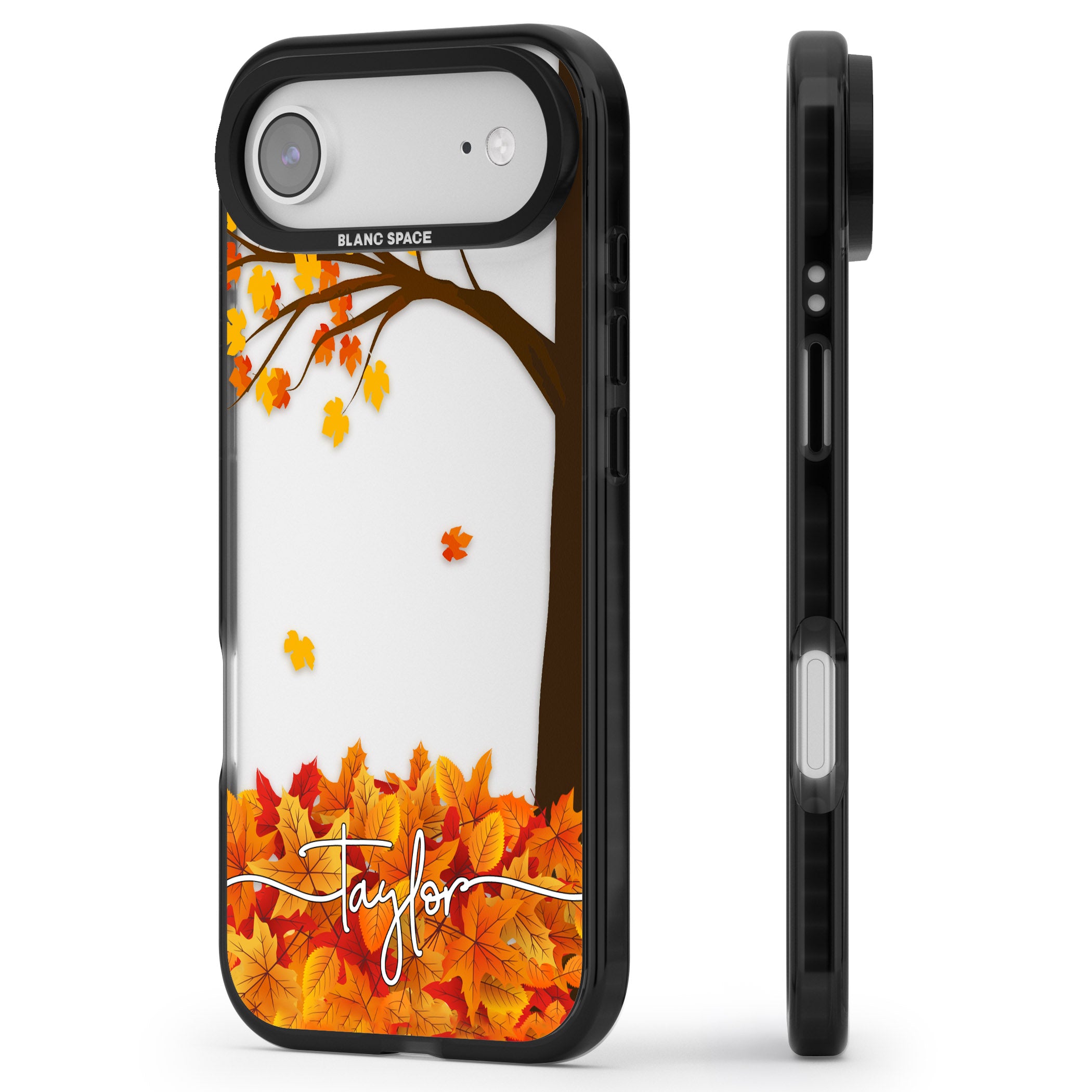 Personalised Autumn Leaves iPhone 17 Air Impact Black Phone Case Side Profile