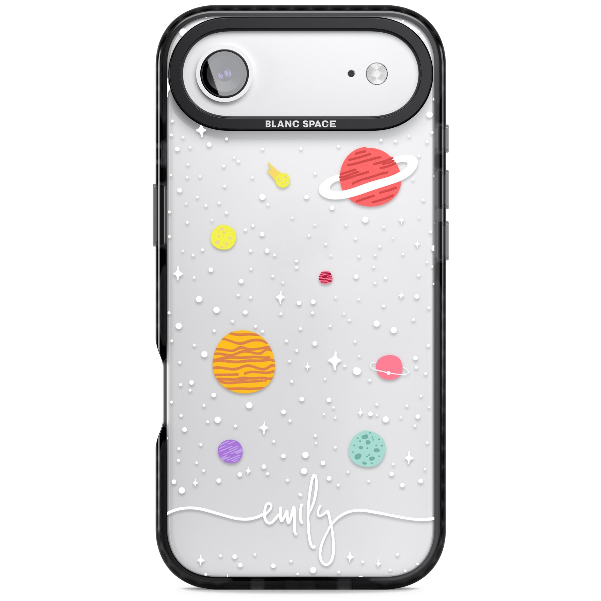 Personalised Cute Cartoon Planet (Clear) iPhone 17 Air Impact Black Phone Case