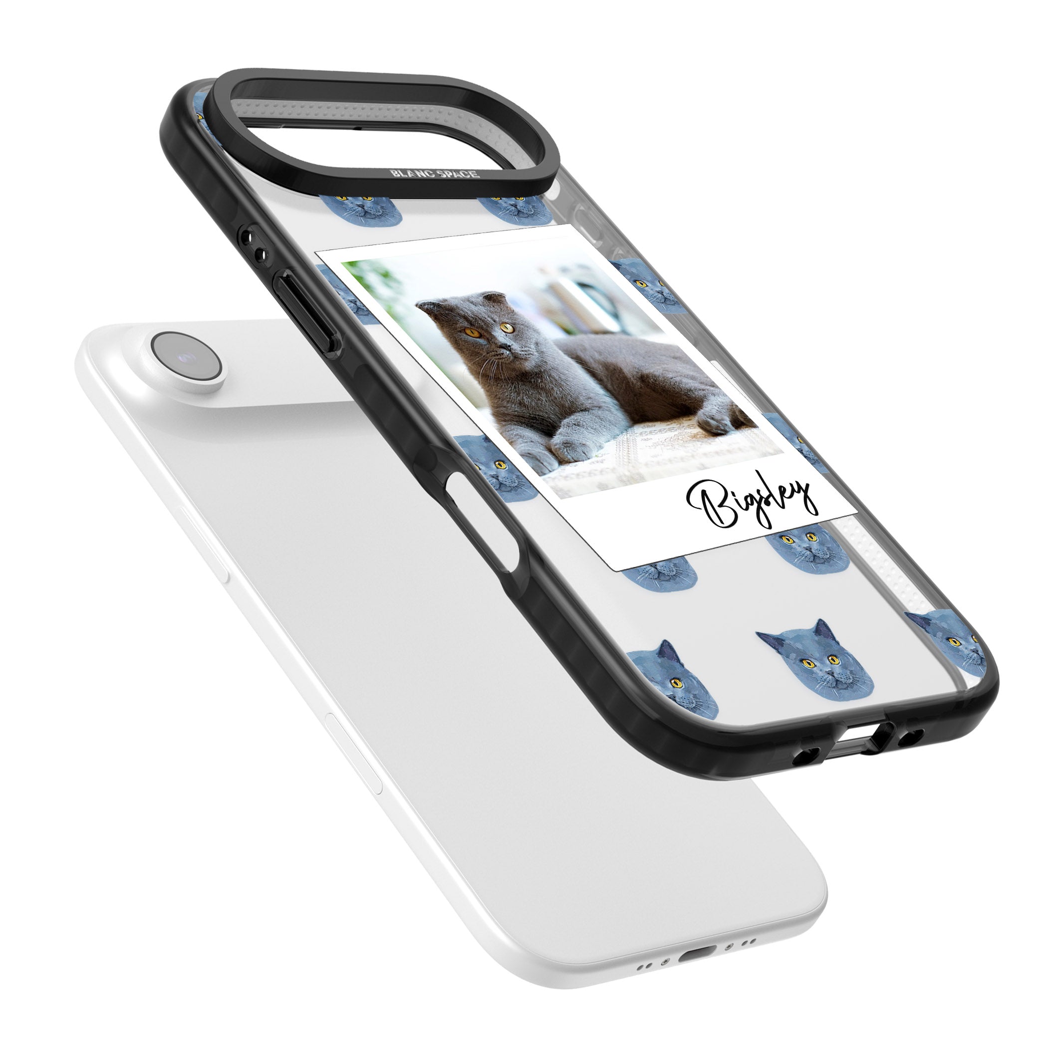 Personalised English Blue Cat Photo iPhone 17 Air Impact Black Phone Case Colours