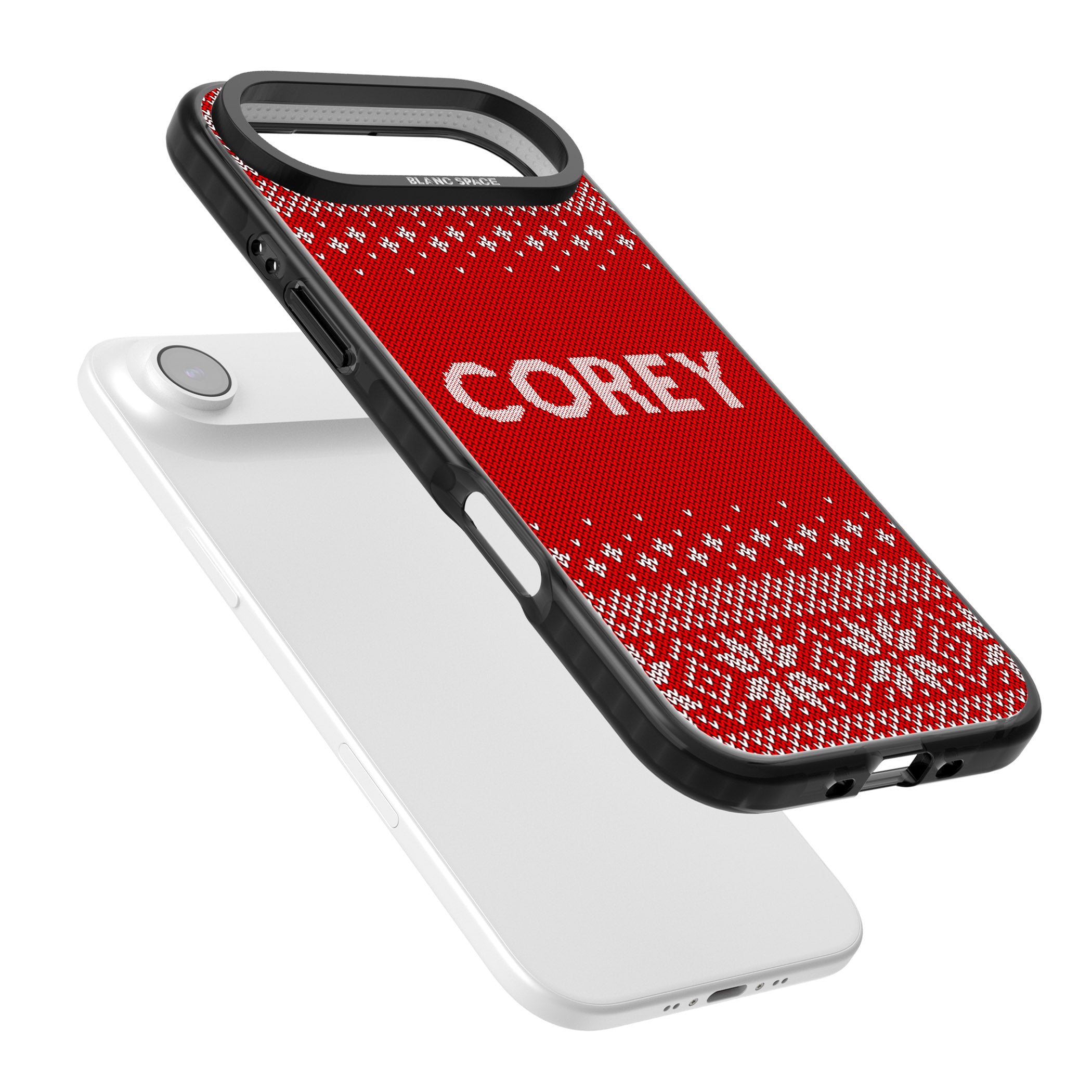 Personalised Red Christmas Knit iPhone 17 Air Impact Black Phone Case Colours